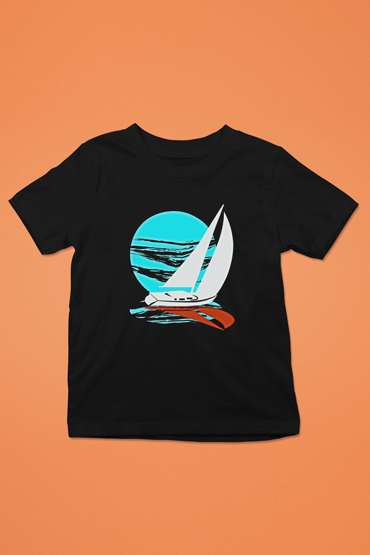 Yelken - Sail Baskılı Unisex Siyah Çocuk Tİşörtü - Tshirt