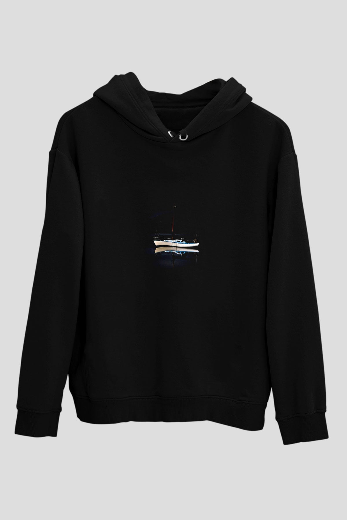 Yelken - Sail Baskılı Unisex Siyah Kapüşonlu Sweatshirt