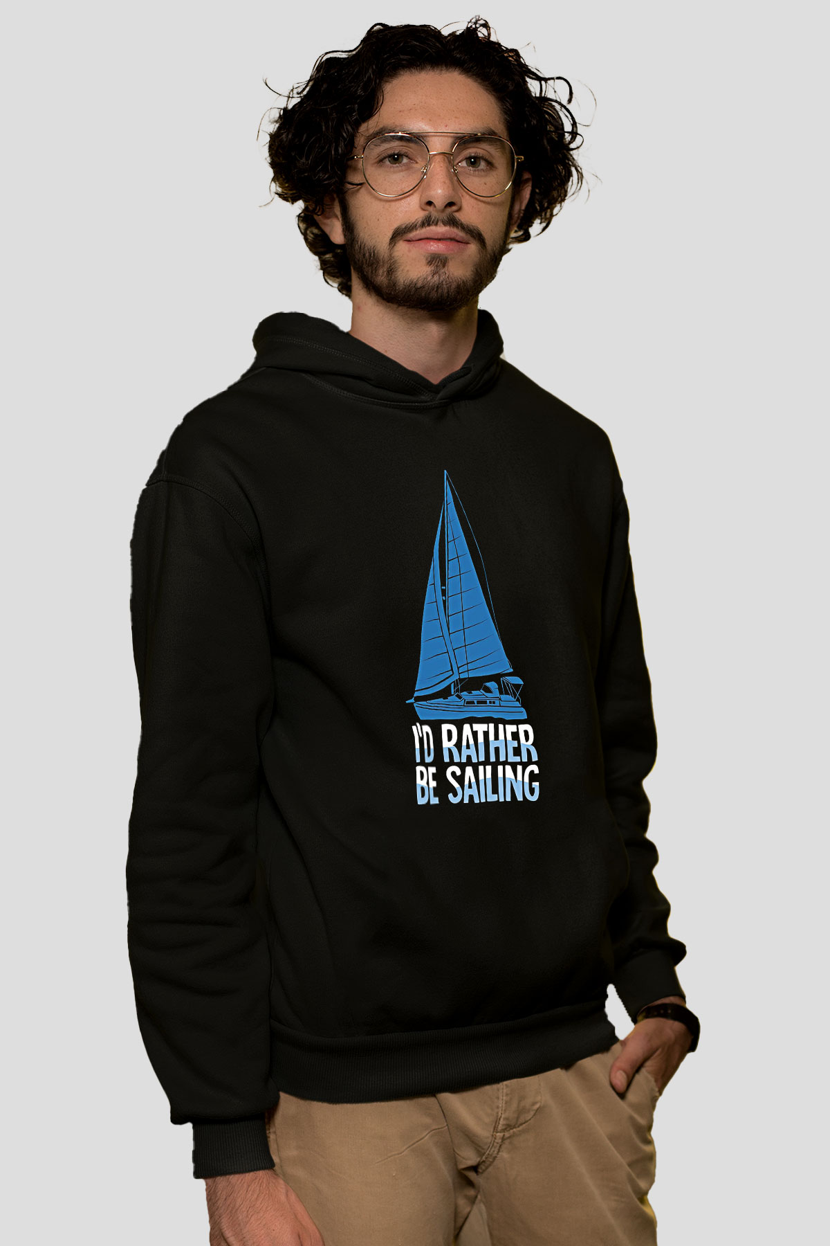 Yelken - Sail Baskılı Unisex Siyah Kapüşonlu Sweatshirt