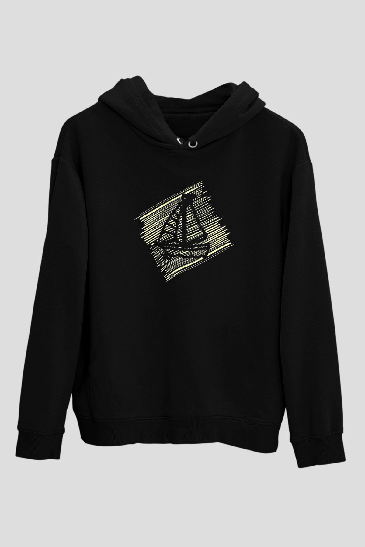 Yelken - Sail Baskılı Unisex Siyah Kapüşonlu Sweatshirt