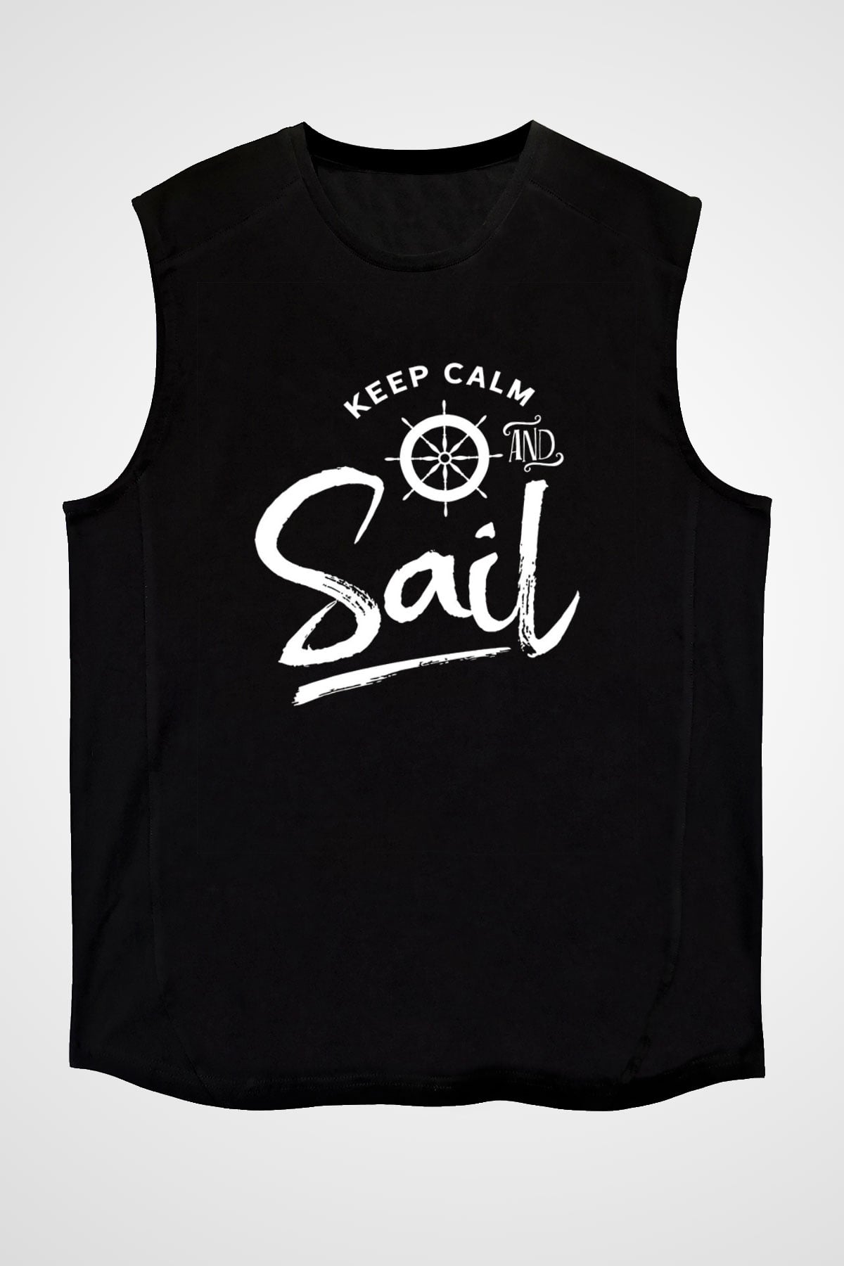 Yelken - Sail Baskılı Unisex Siyah Kolsuz Tişört