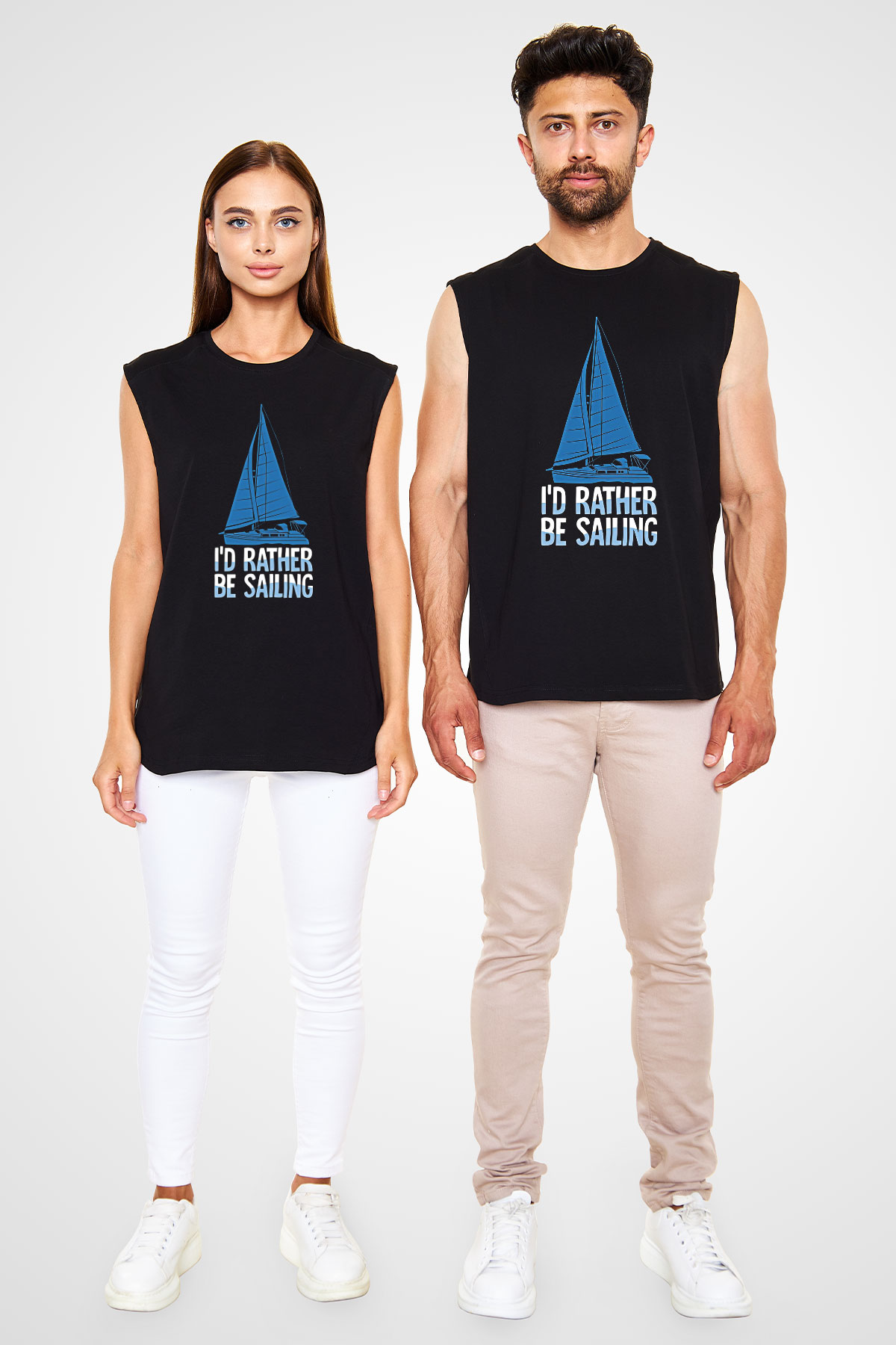 Yelken - Sail Baskılı Unisex Siyah Kolsuz Tişört