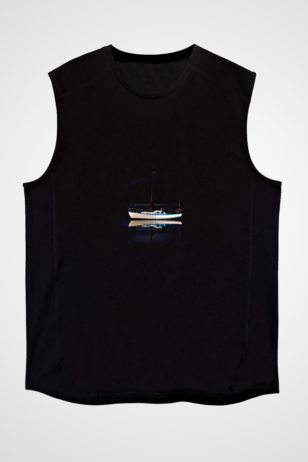Yelken - Sail Baskılı Unisex Siyah Kolsuz Tişört