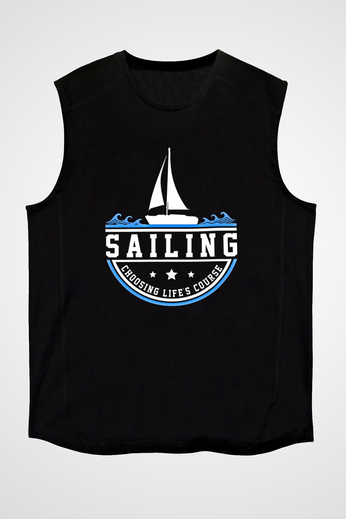 Yelken - Sail Baskılı Unisex Siyah Kolsuz Tişört