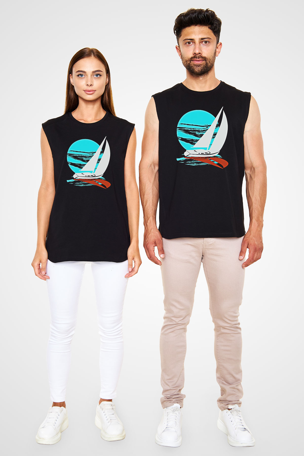Yelken - Sail Baskılı Unisex Siyah Kolsuz Tişört