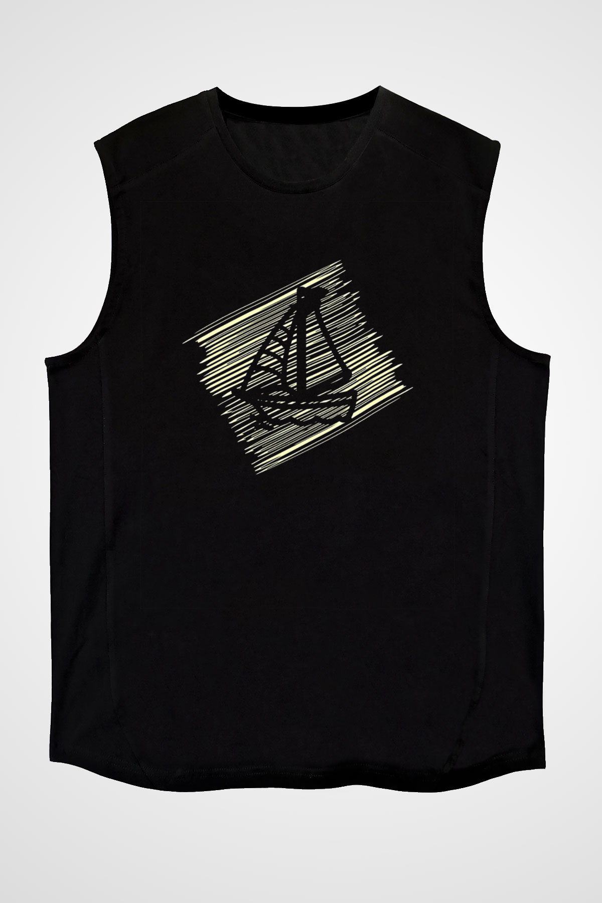 Yelken - Sail Baskılı Unisex Siyah Kolsuz Tişört