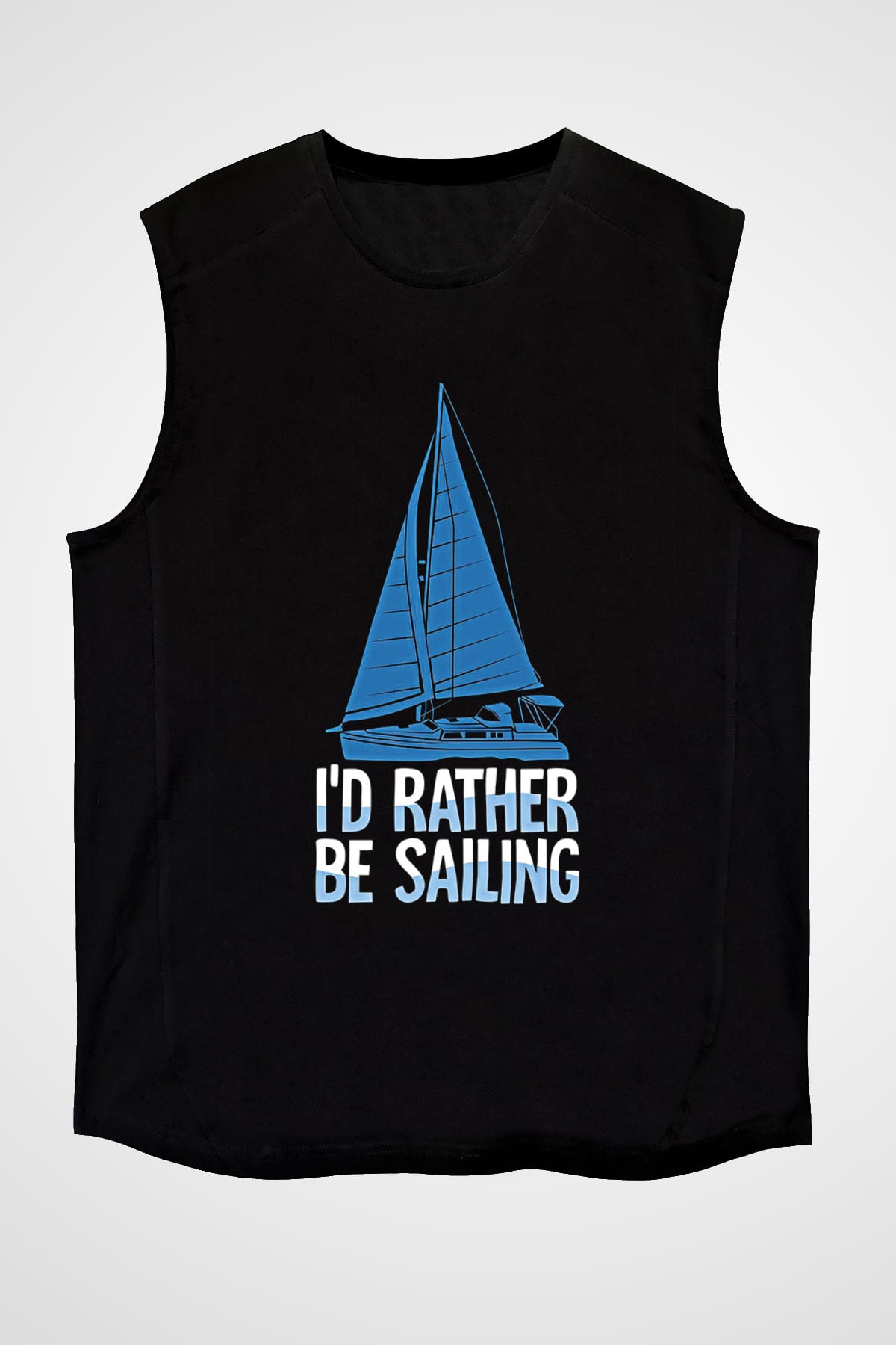 Yelken - Sail Baskılı Unisex Siyah Kolsuz Tişört