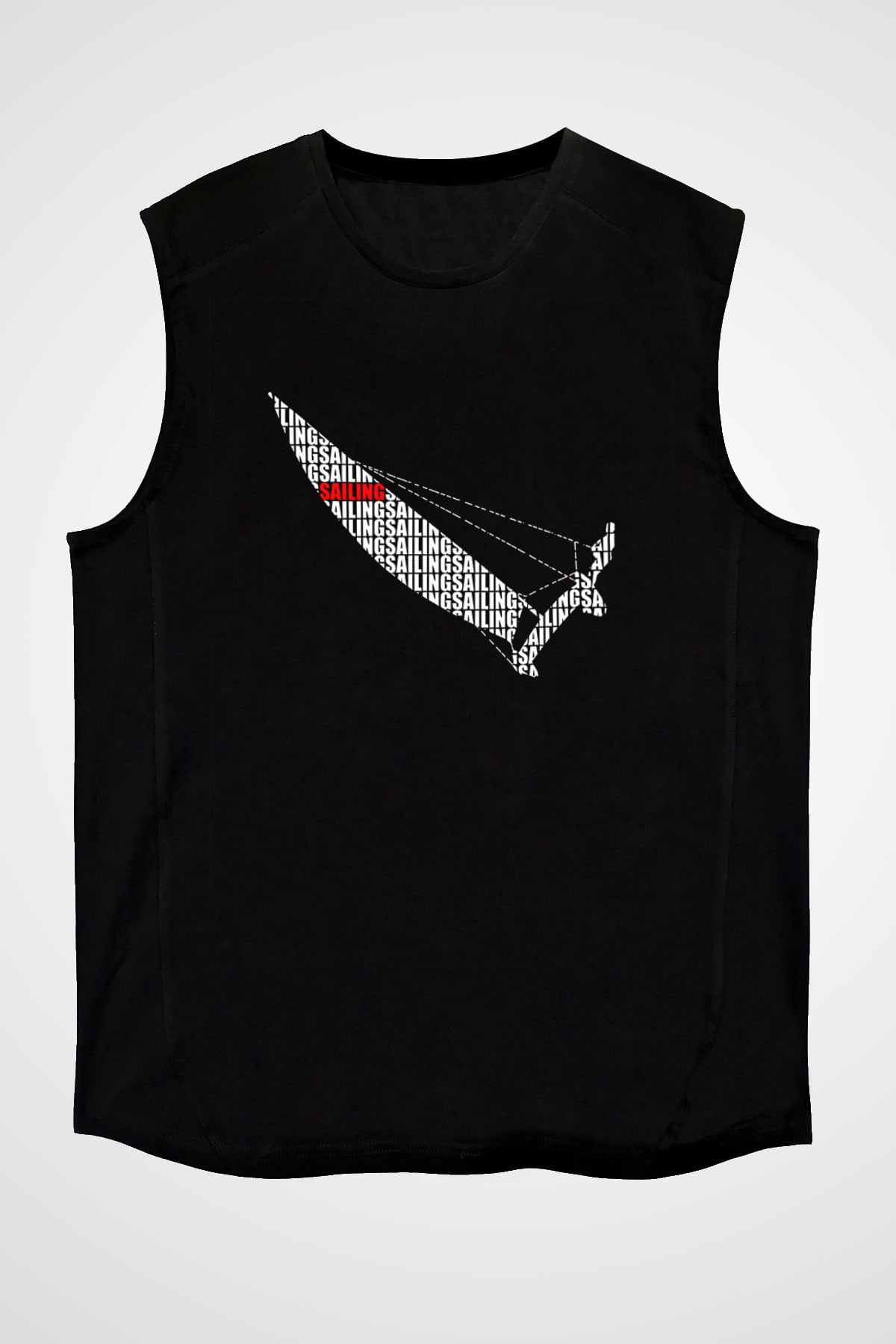 Yelken - Sail Baskılı Unisex Siyah Kolsuz Tişört