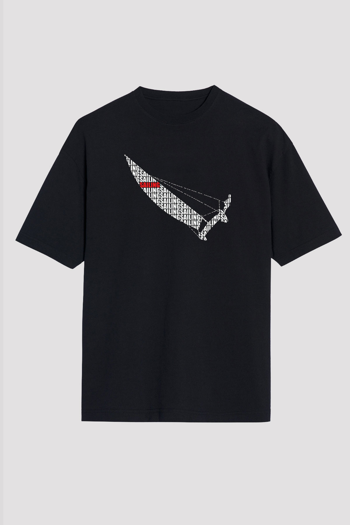 Yelken - Sail Baskılı Unisex Siyah Oversize Tişört