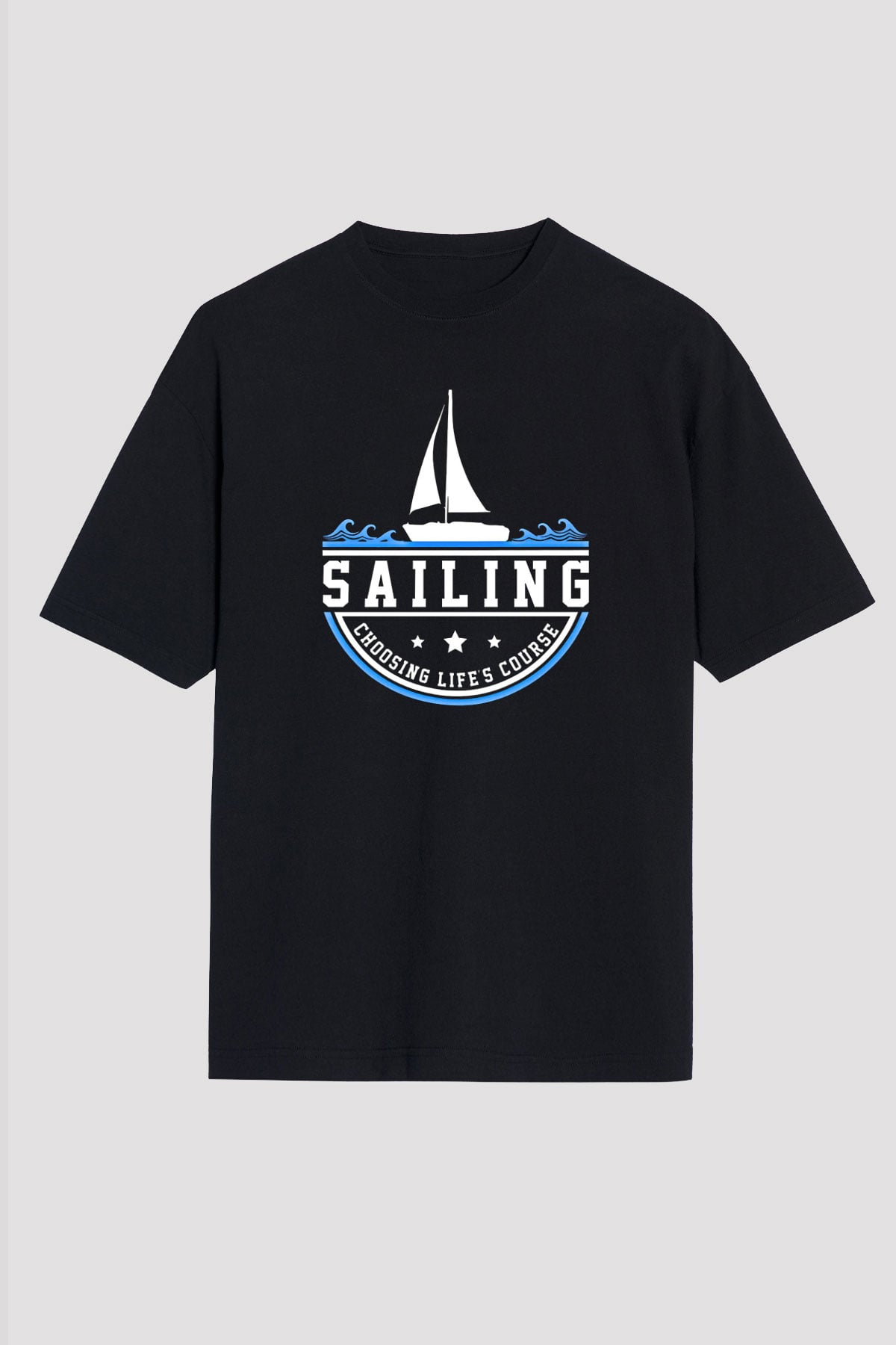 Yelken - Sail Baskılı Unisex Siyah Oversize Tişört