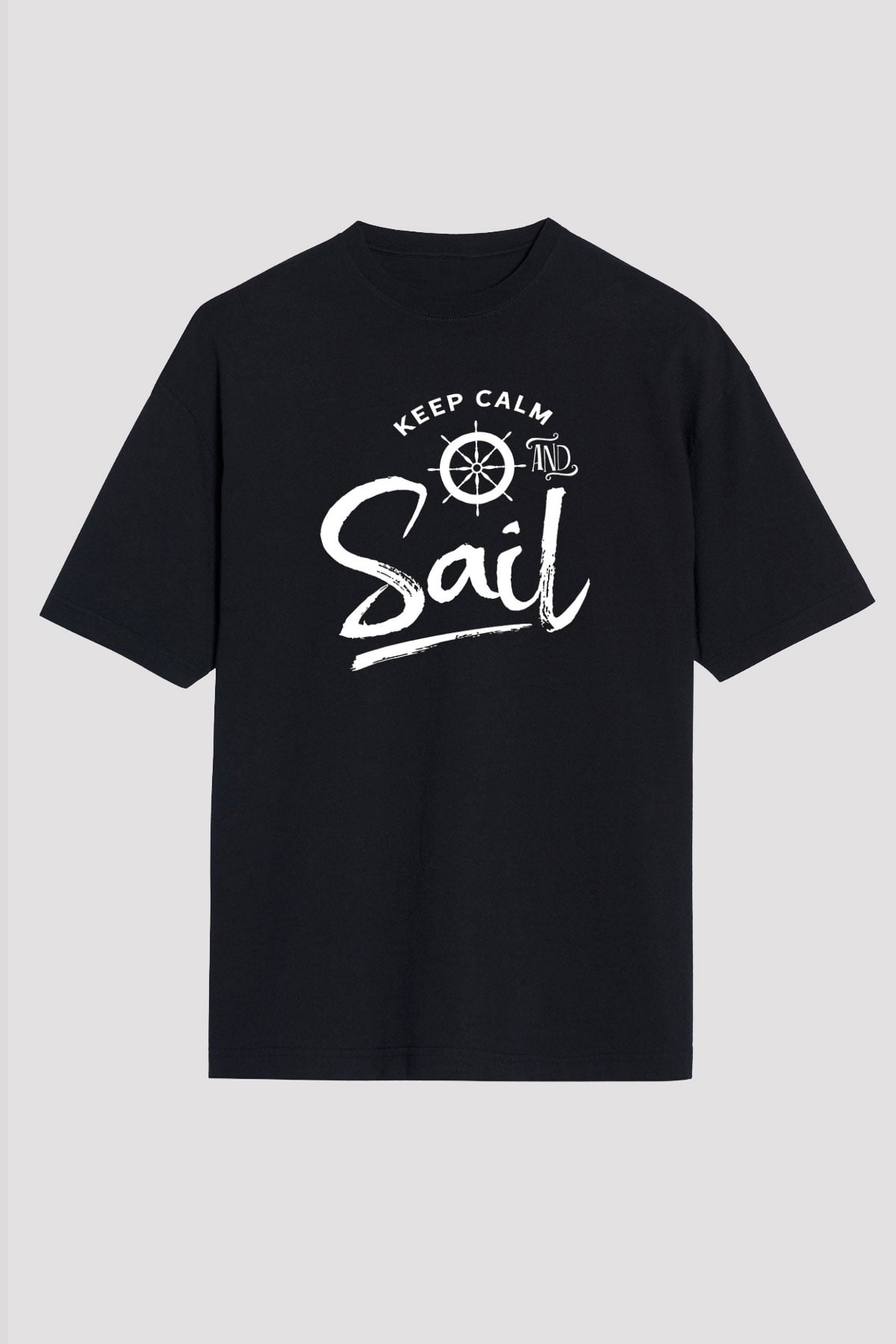 Yelken - Sail Baskılı Unisex Siyah Oversize Tişört