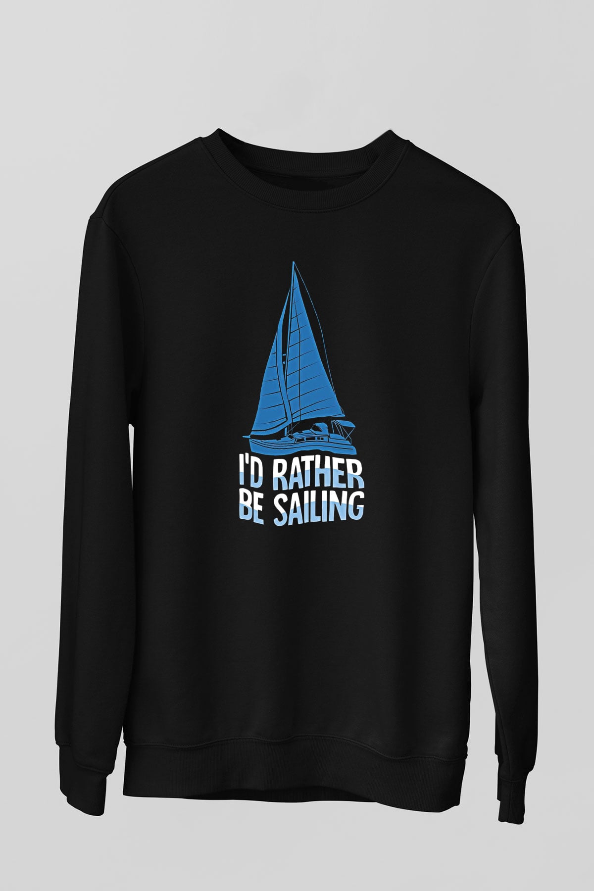 Yelken - Sail Baskılı Unisex Siyah Sweatshirt