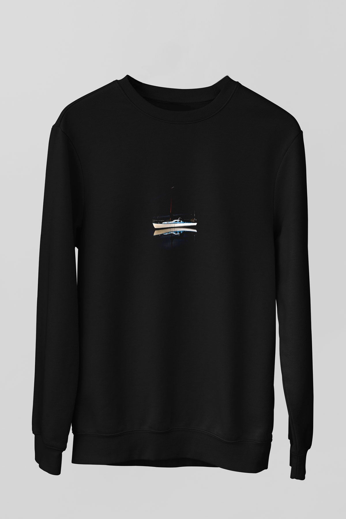 Yelken - Sail Baskılı Unisex Siyah Sweatshirt