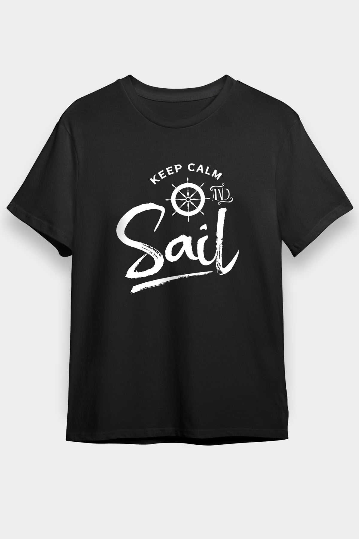 Yelken - Sail Baskılı Unisex Siyah Tişört - Tshirt