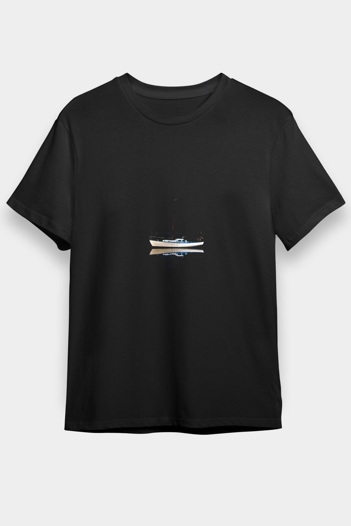 Yelken - Sail Baskılı Unisex Siyah Tişört - Tshirt