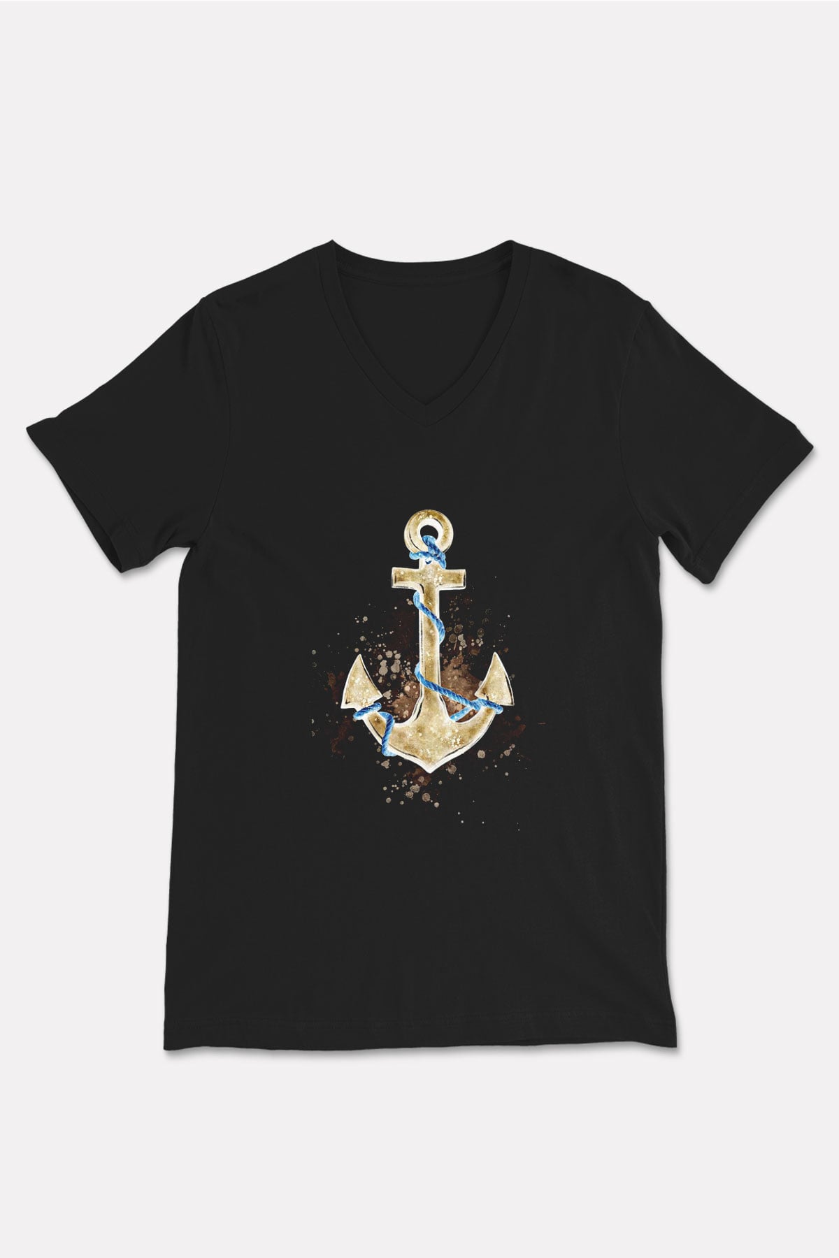 Yelken - Sail Baskılı Unisex Siyah V Yaka Tişört