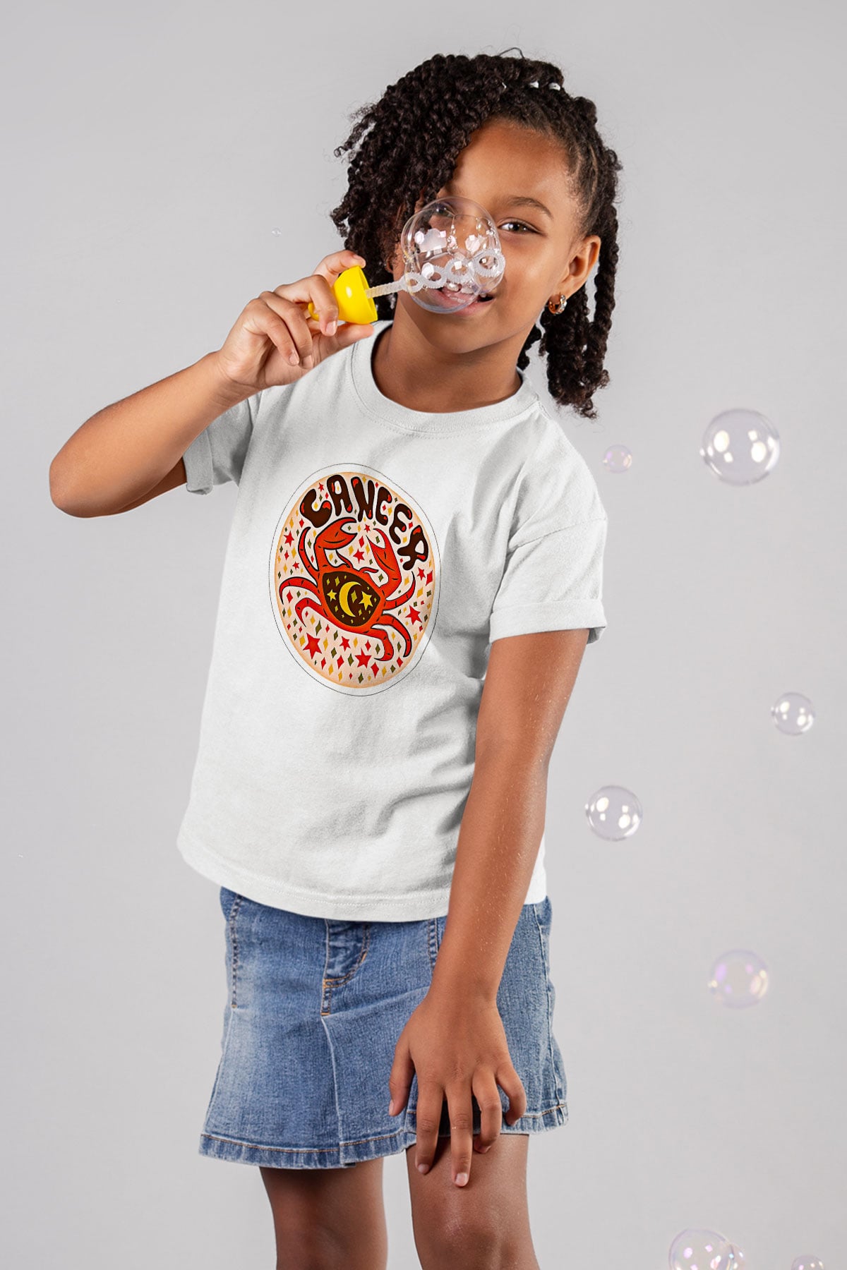 Yengeç Burcu Baskılı Beyaz Unisex Beyaz Çocuk Tişört - Tshirt