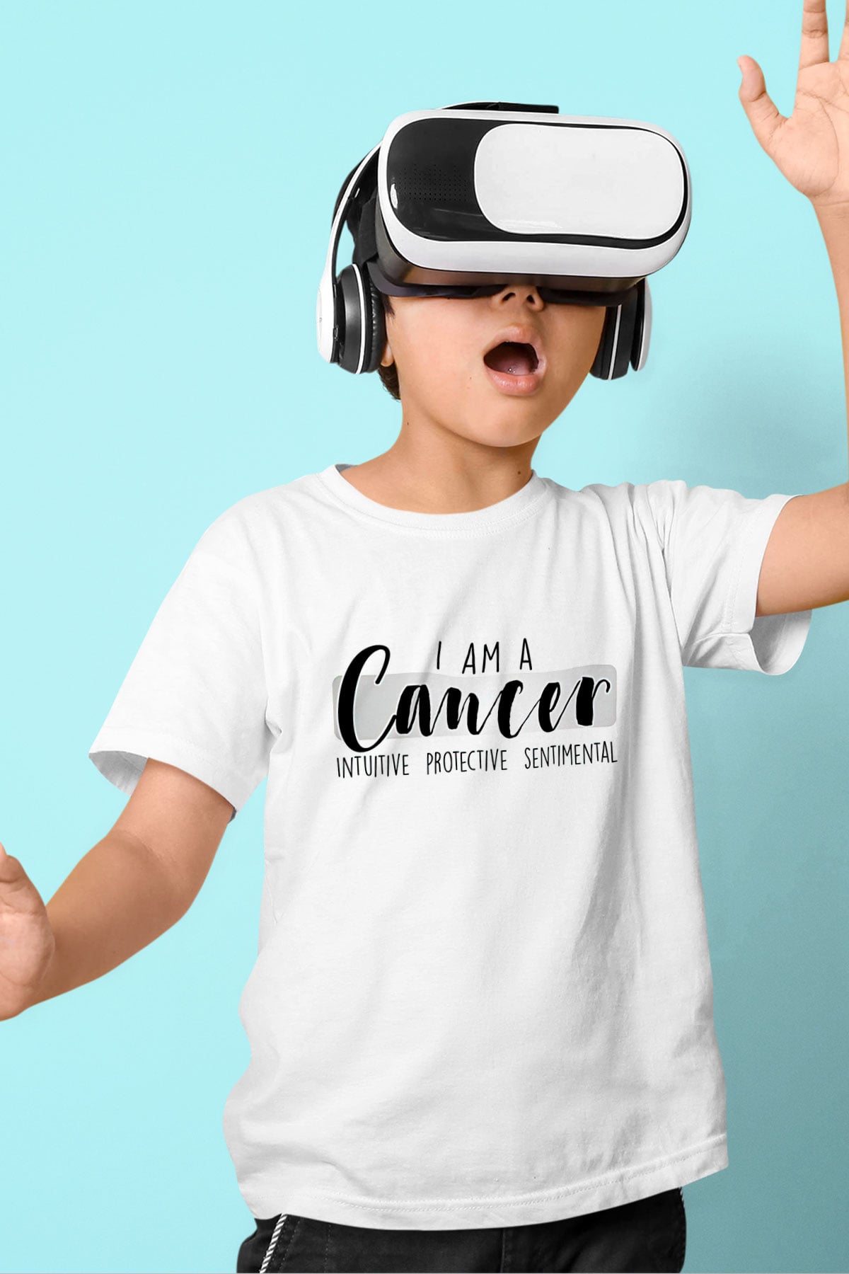 Yengeç Burcu Baskılı Beyaz Unisex Beyaz Çocuk Tişört - Tshirt