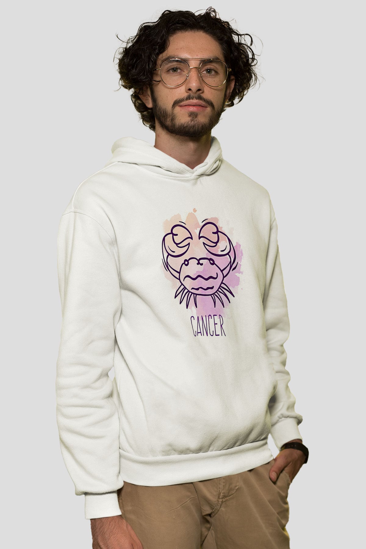 Yengeç Burcu Baskılı Beyaz Unisex Hoodie