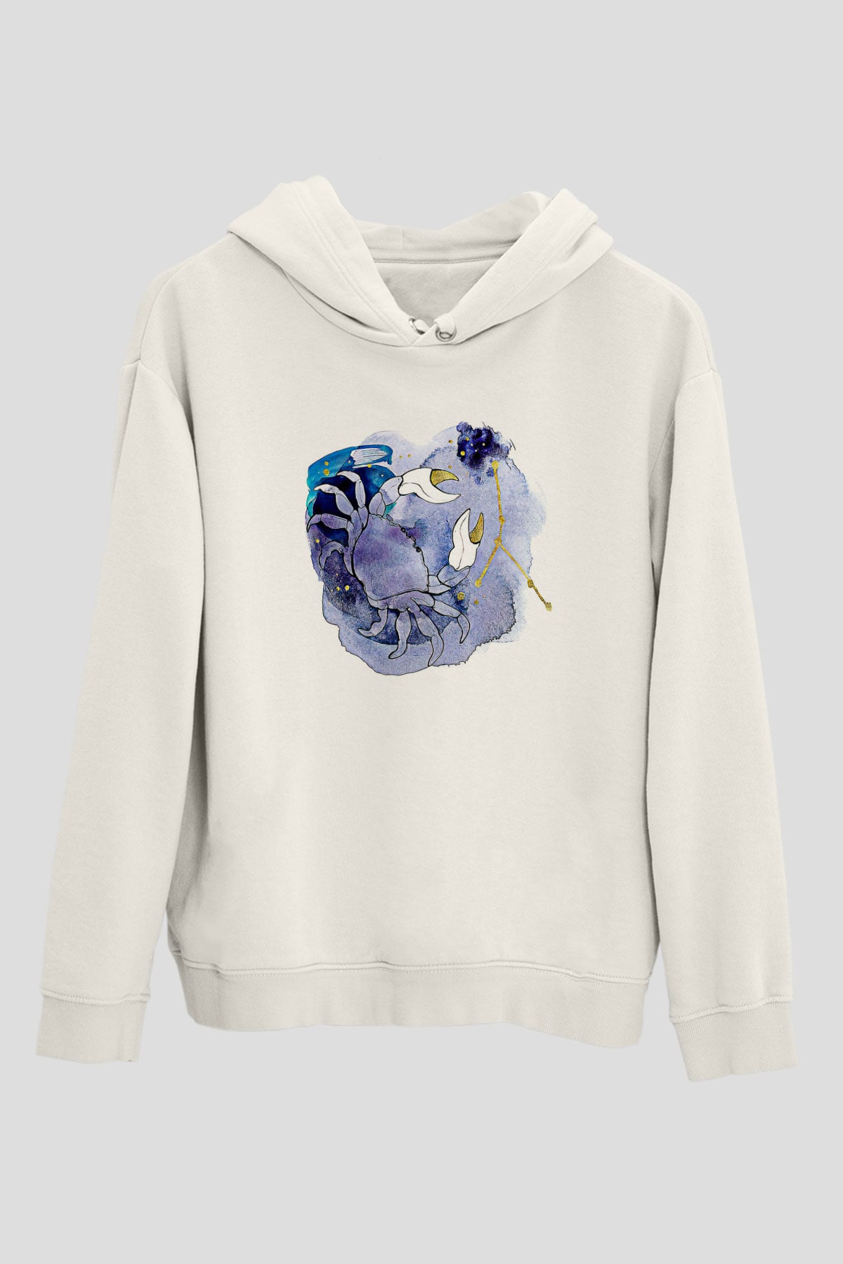 Yengeç Burcu Baskılı Beyaz Unisex Hoodie