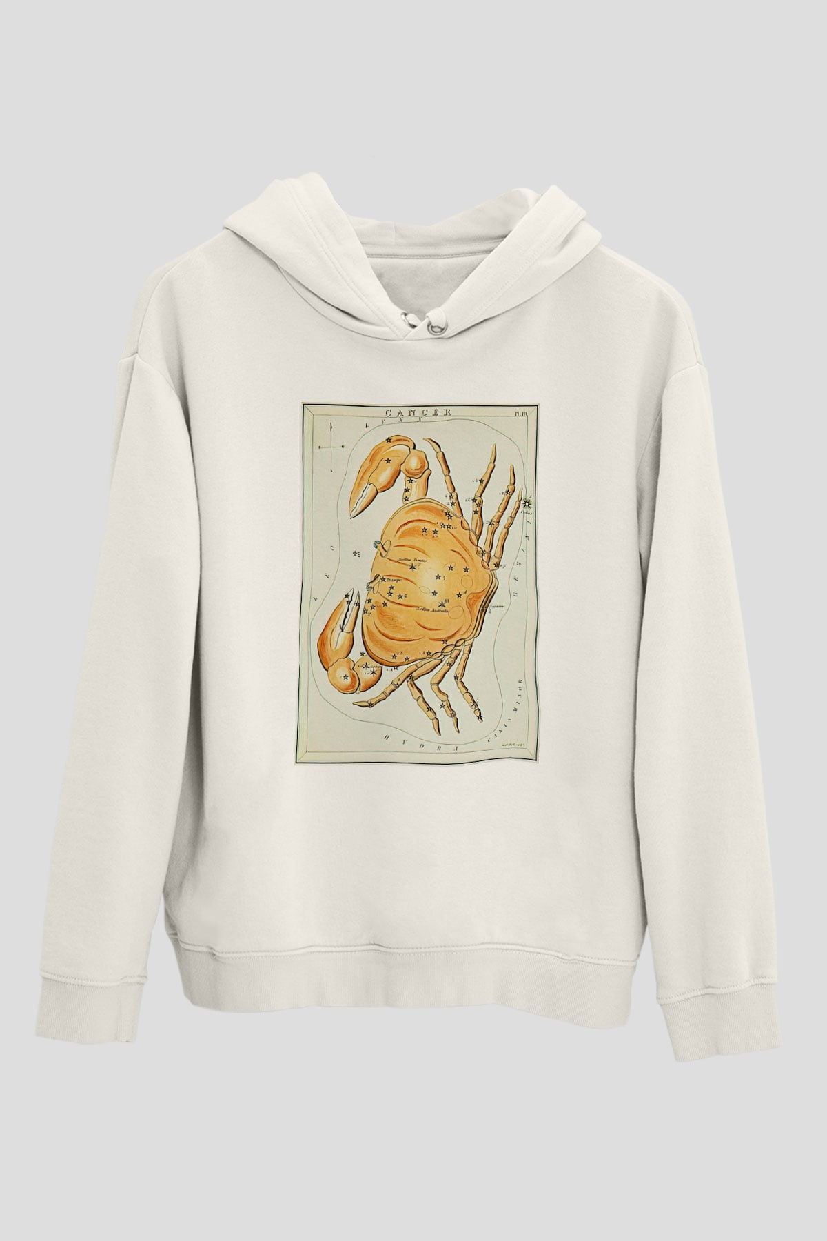 Yengeç Burcu Baskılı Beyaz Unisex Hoodie