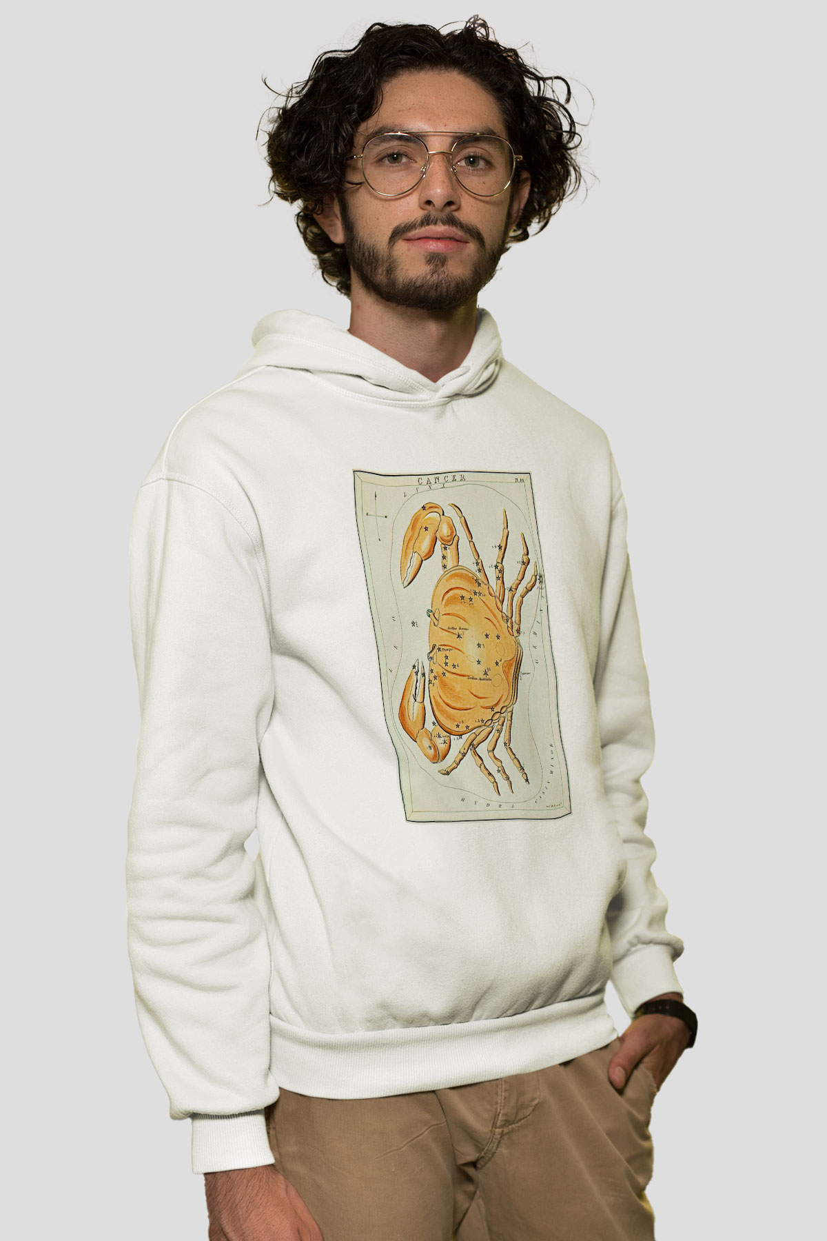 Yengeç Burcu Baskılı Beyaz Unisex Hoodie
