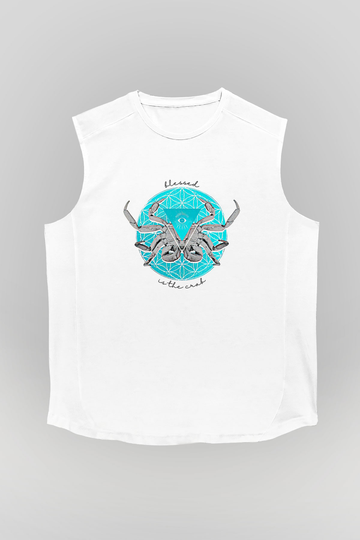 Yengeç Burcu Baskılı Beyaz Unisex Kolsuz Tişört - Tshirt