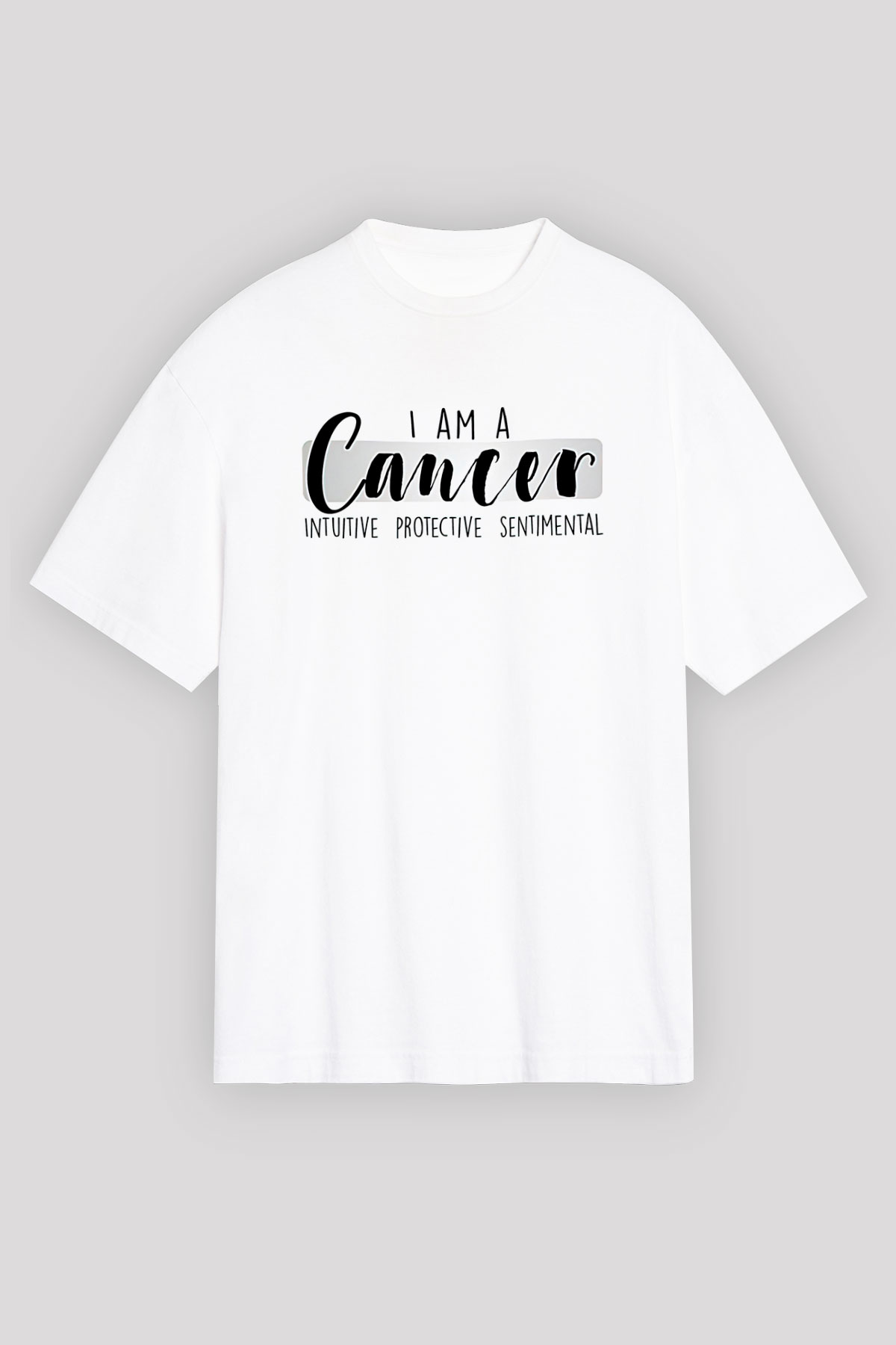 Yengeç Burcu Baskılı Beyaz Unisex Oversize Tişört - Tshirt