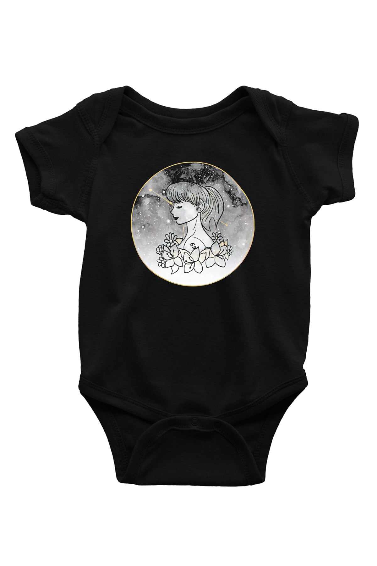 Yengeç Burcu Baskılı Unisex Siyah Bebek Body - Zıbın