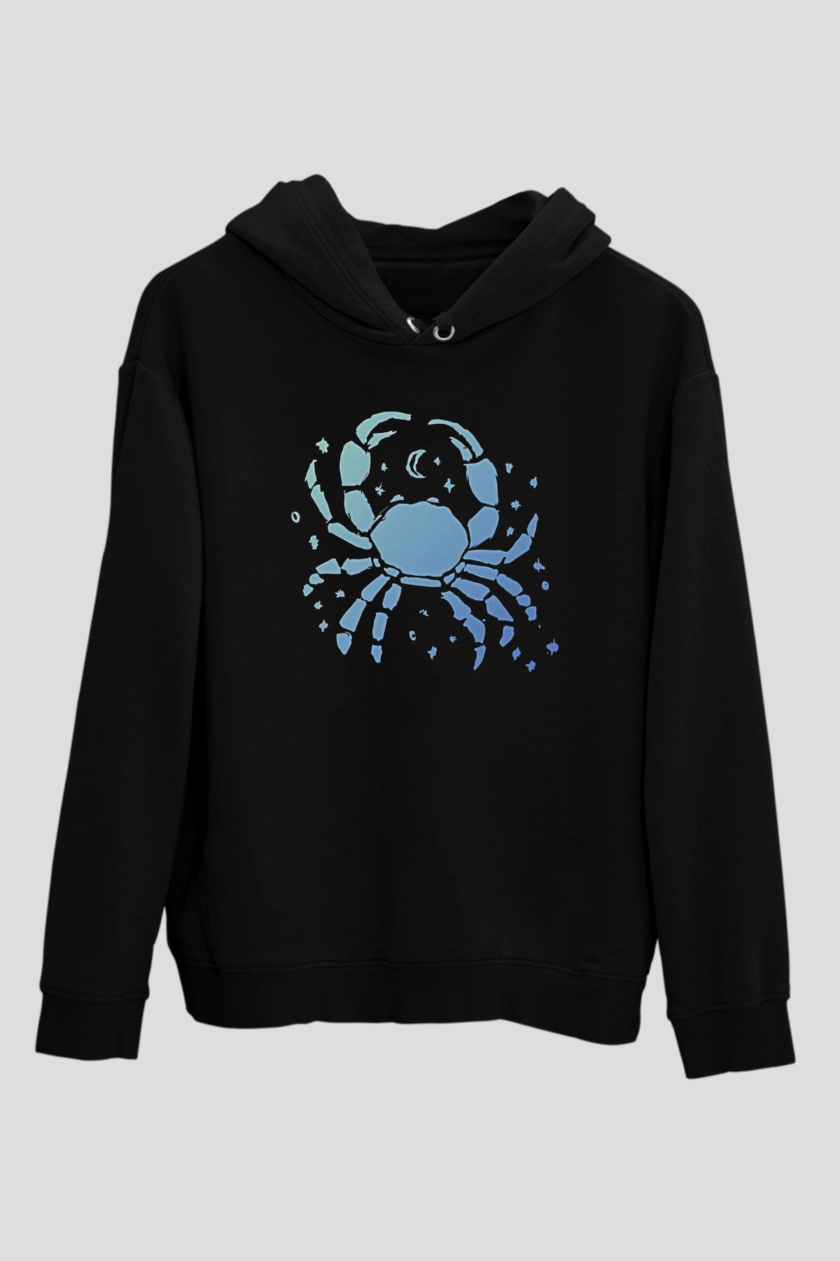 Yengeç Burcu Baskılı Unisex Siyah Hoodie