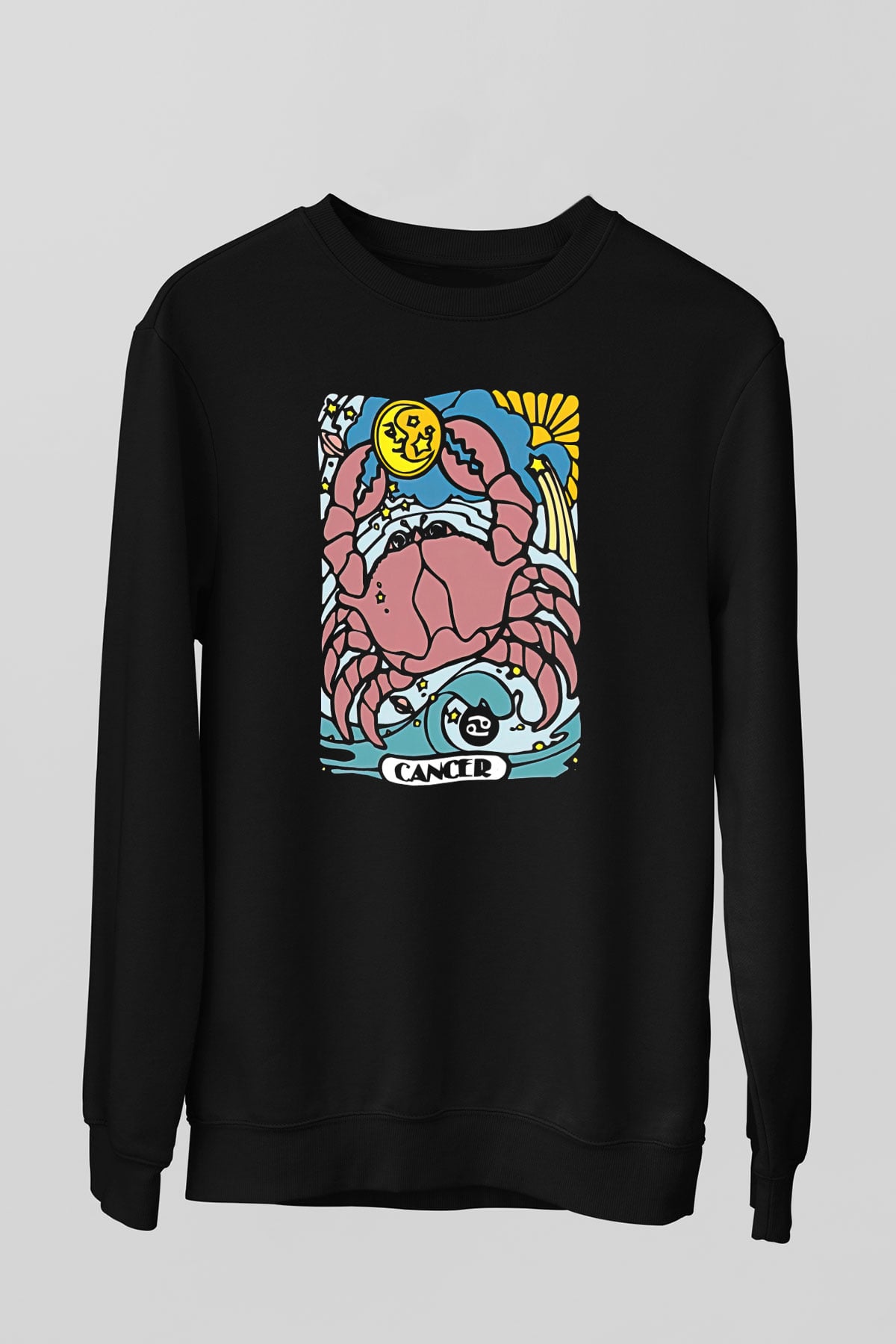 Yengeç Burcu Baskılı Unisex Siyah Sweatshirt