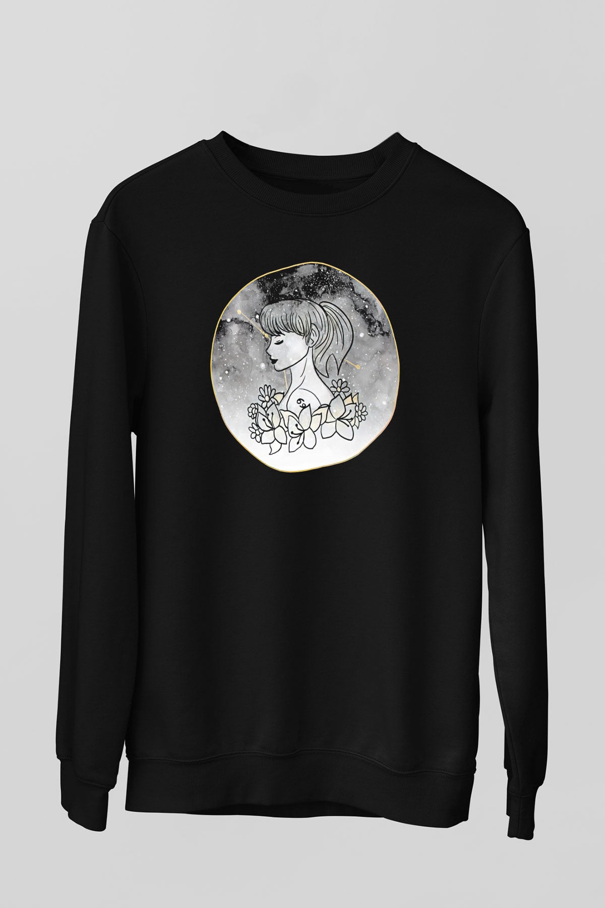 Yengeç Burcu Baskılı Unisex Siyah Sweatshirt