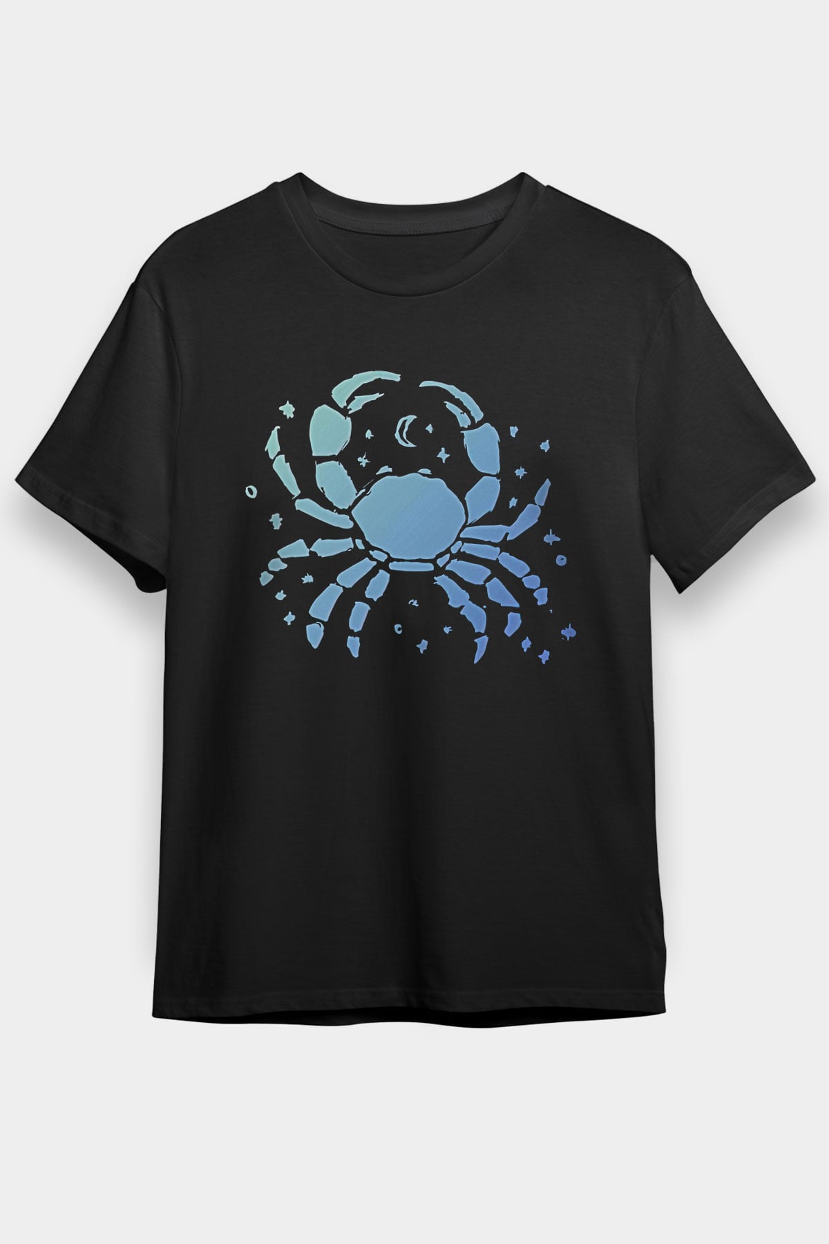 Yengeç Burcu Baskılı Unisex Siyah Tişört - Tshirt