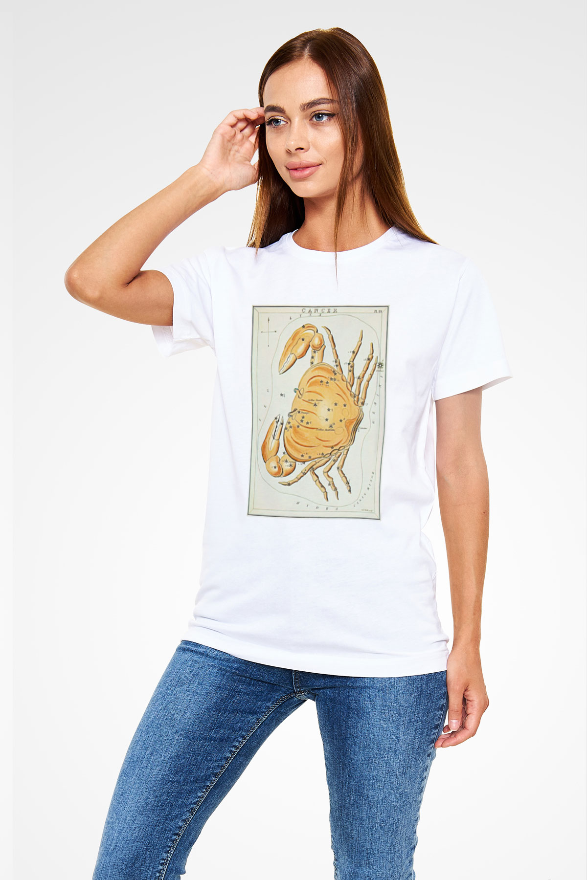Yengeç Burcu Unisex Baskılı Beyaz Tişört - Tshirt