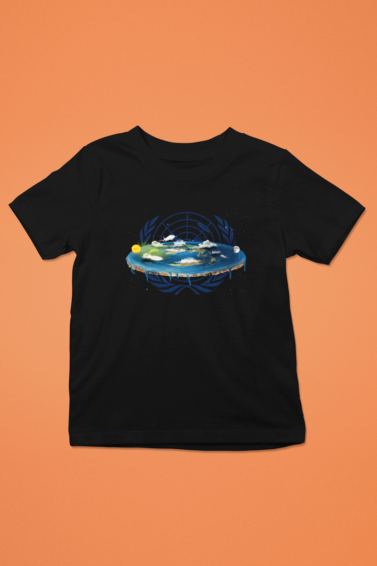 Yer yüzü Baskılı Siyah Unisex Çocuk Tişört