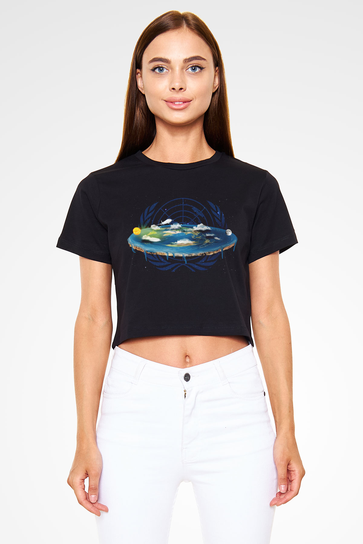 Yer yüzü Siyah Crop Top Tişört