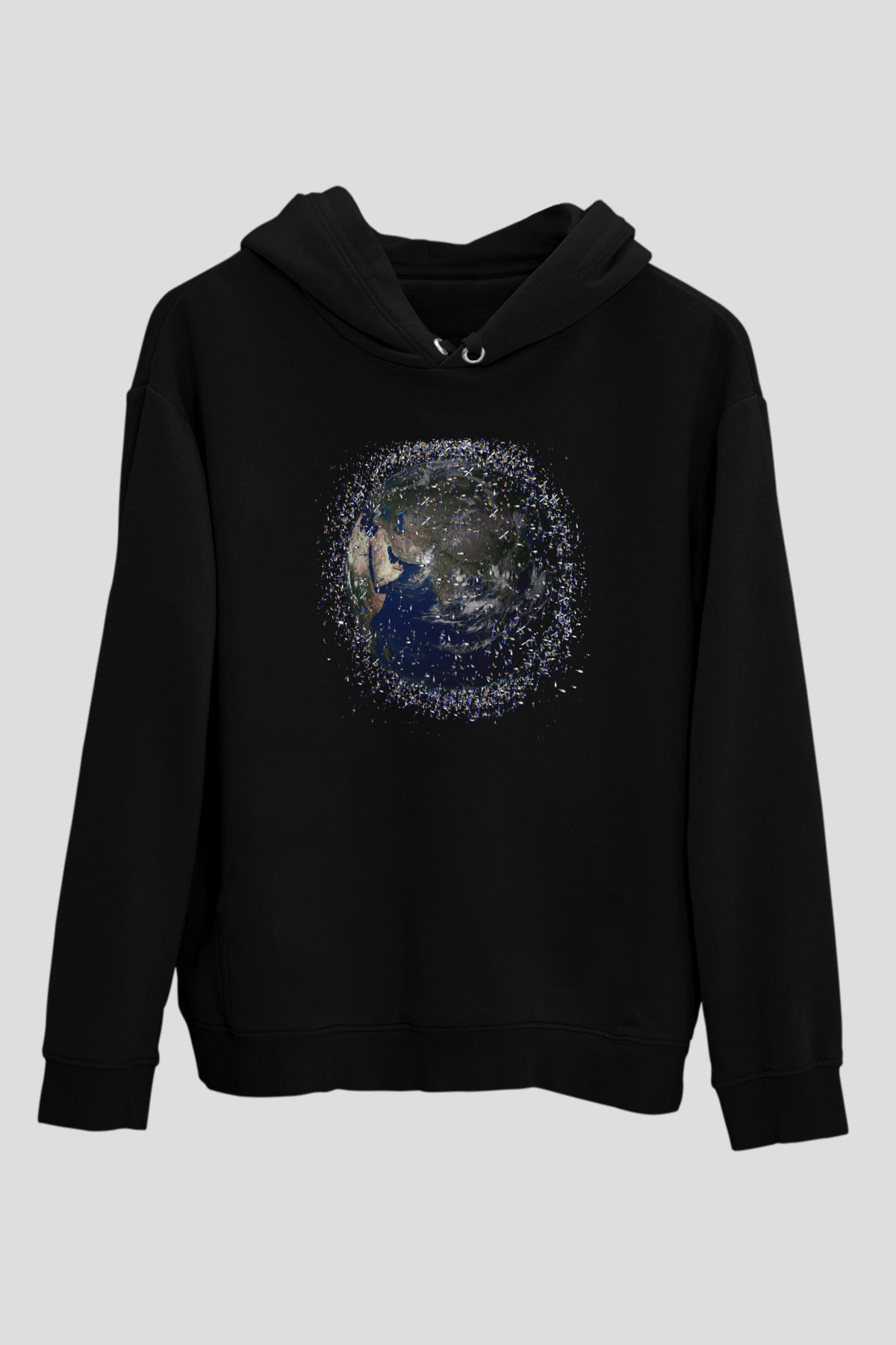 Yer yüzü Siyah Unisex Hoodie