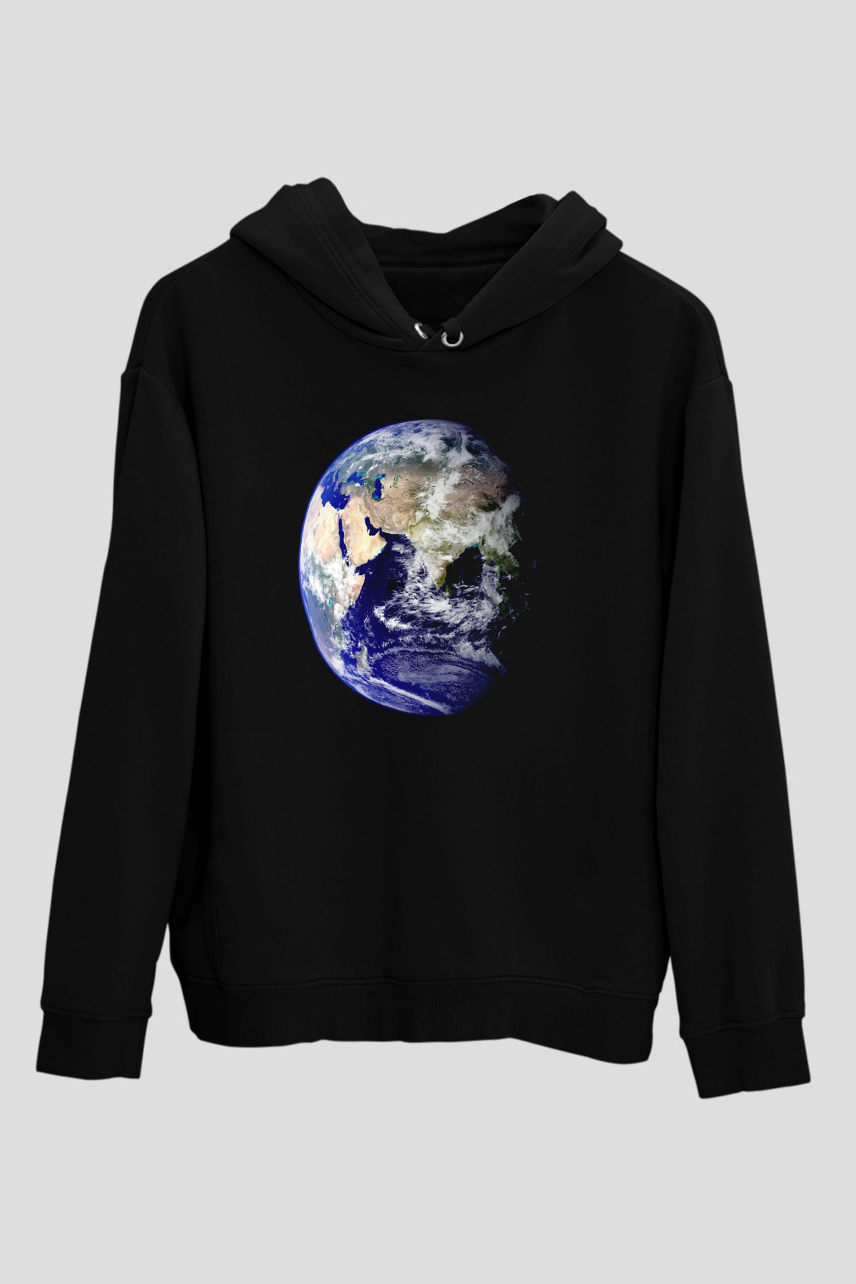 Yer yüzü Siyah Unisex Hoodie