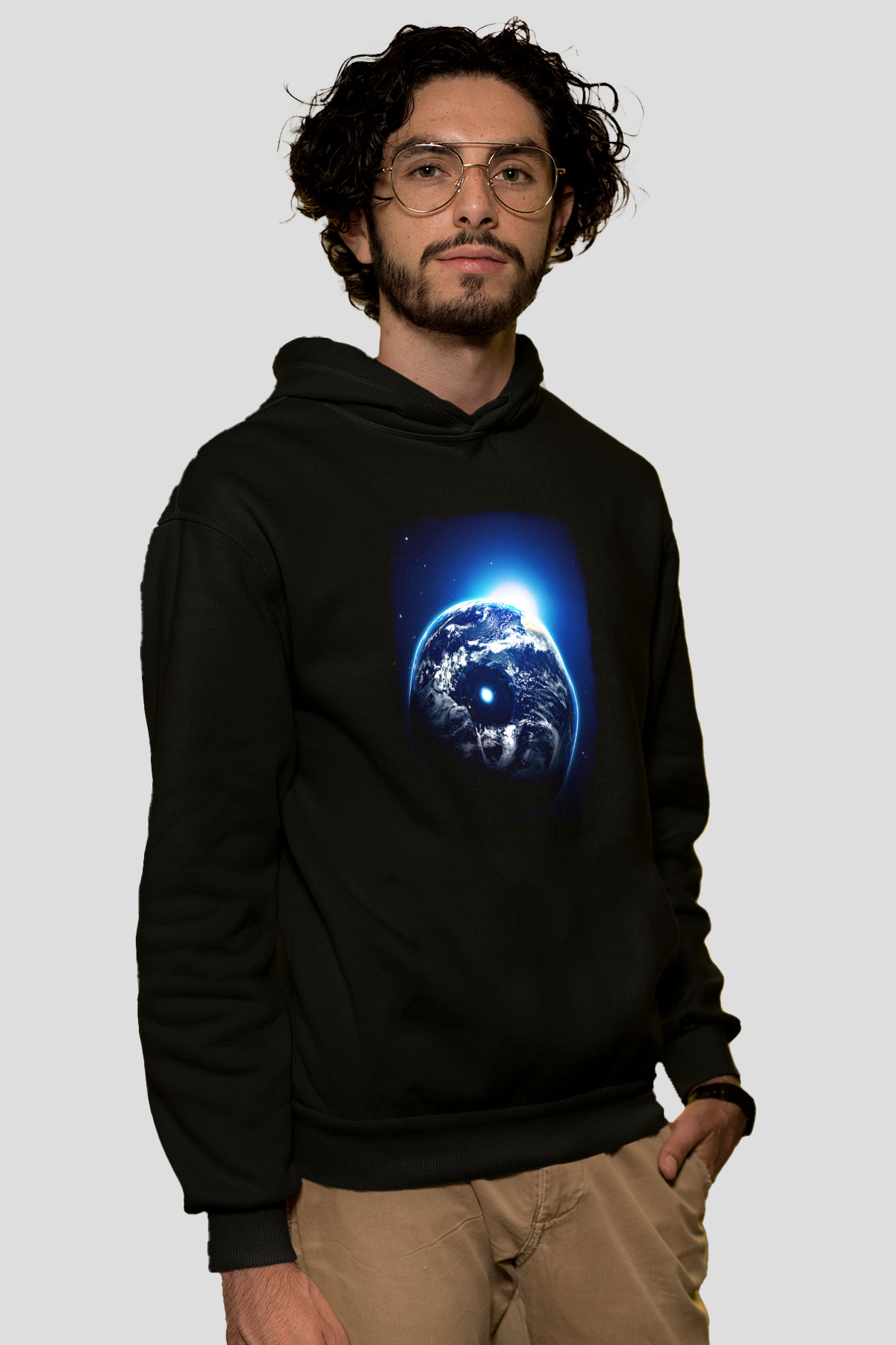 Yer yüzü Siyah Unisex Hoodie