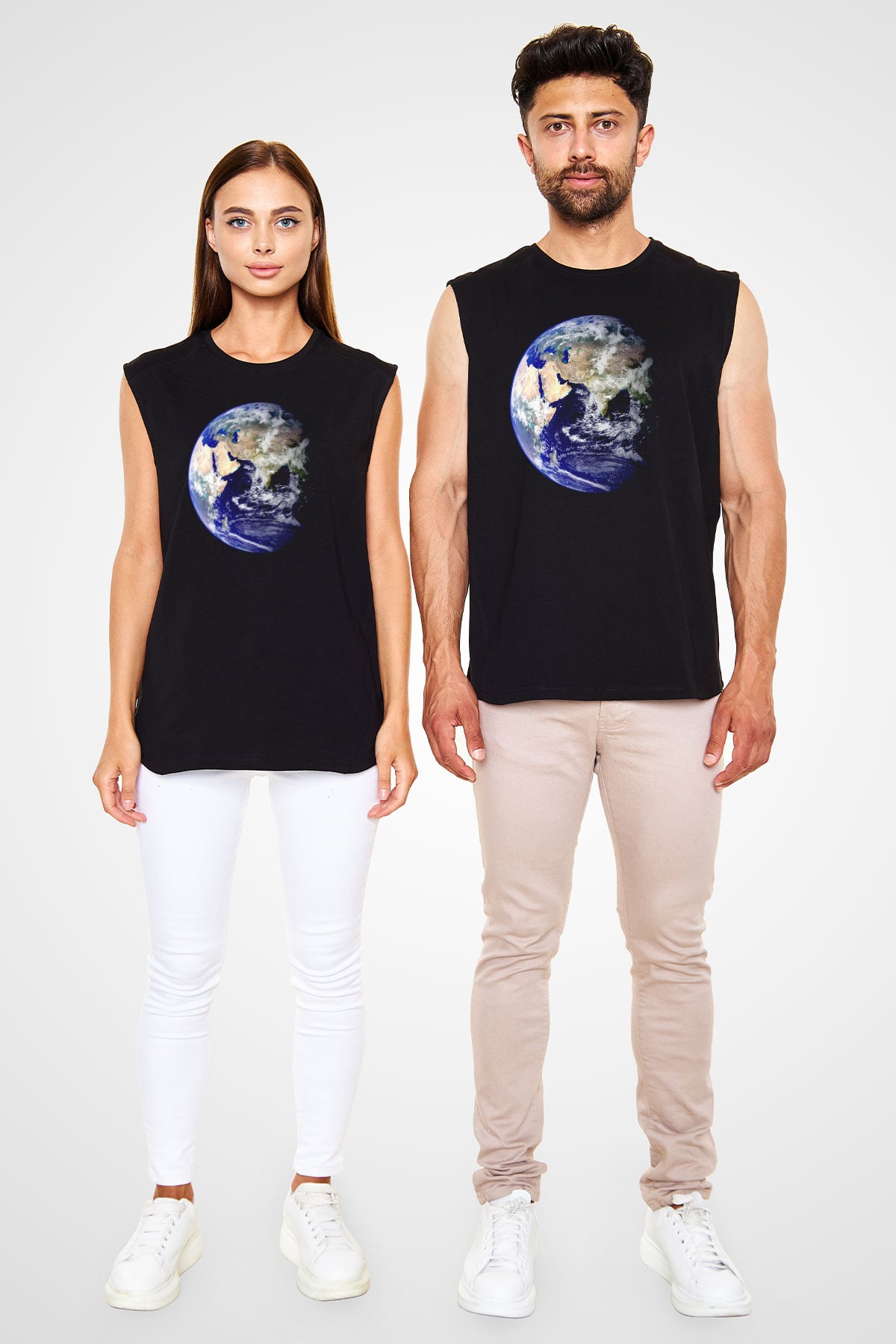 Yer yüzü Siyah Unisex Kolsuz Tişört