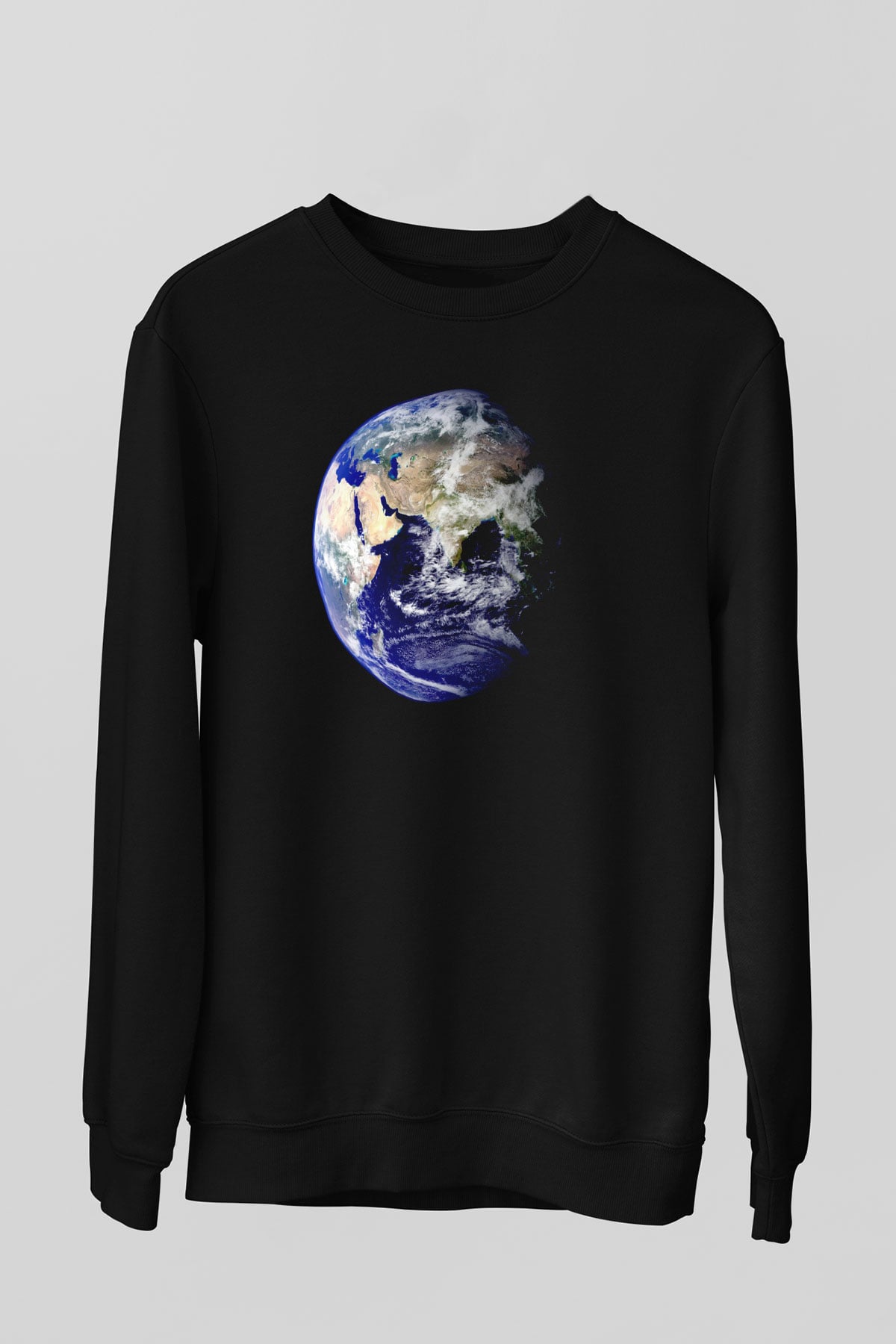 Yer yüzü Siyah Unisex Sweatshirt