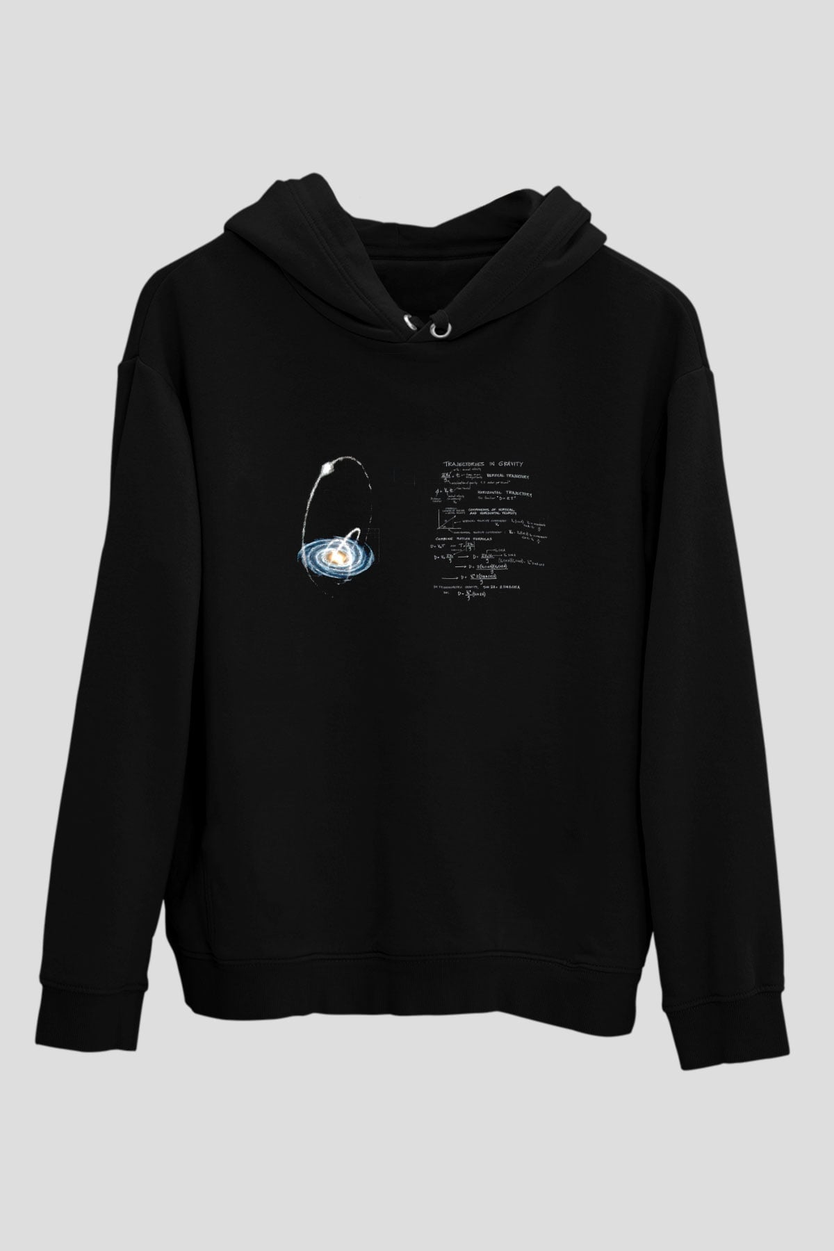 Yerçekimi Yörüngeleri Denklemleri Baskılı Unisex Siyah Hoodie