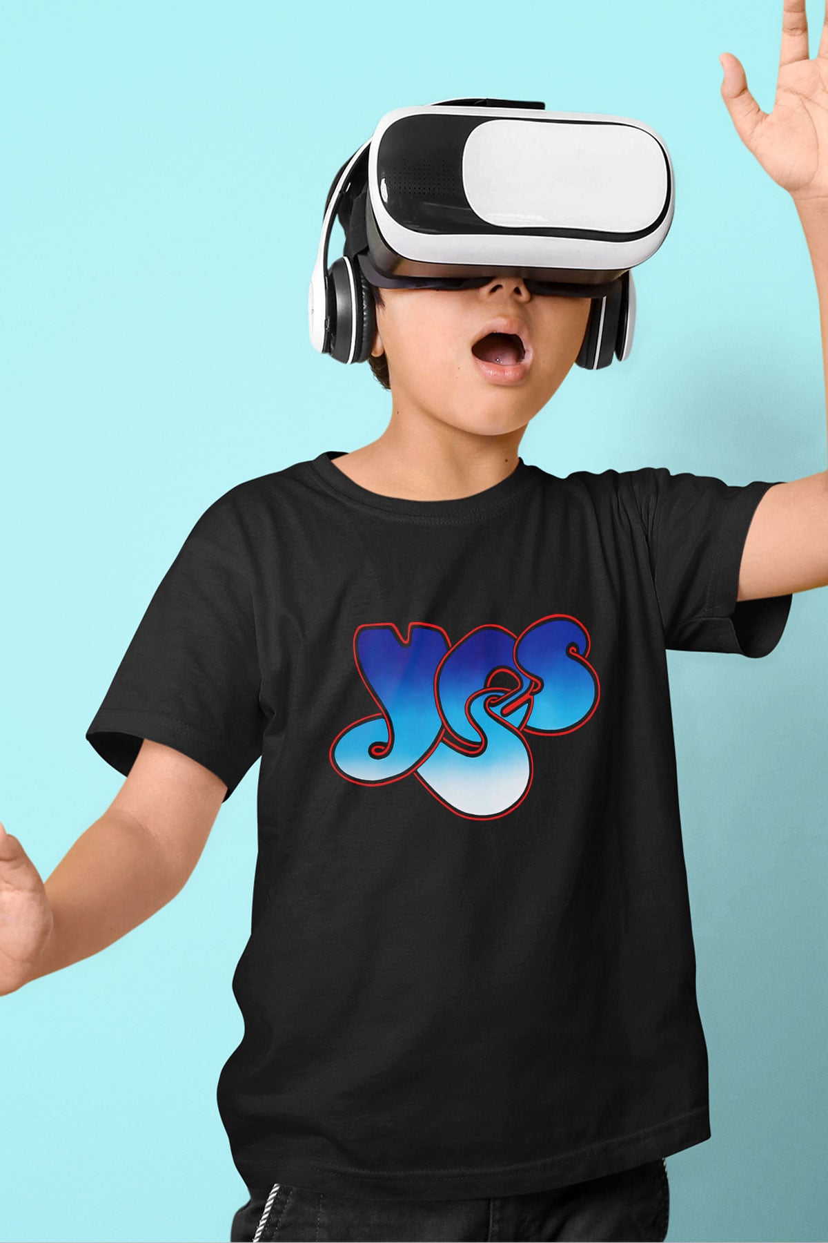 Yes Baskılı Siyah Unisex Çocuk Tişört