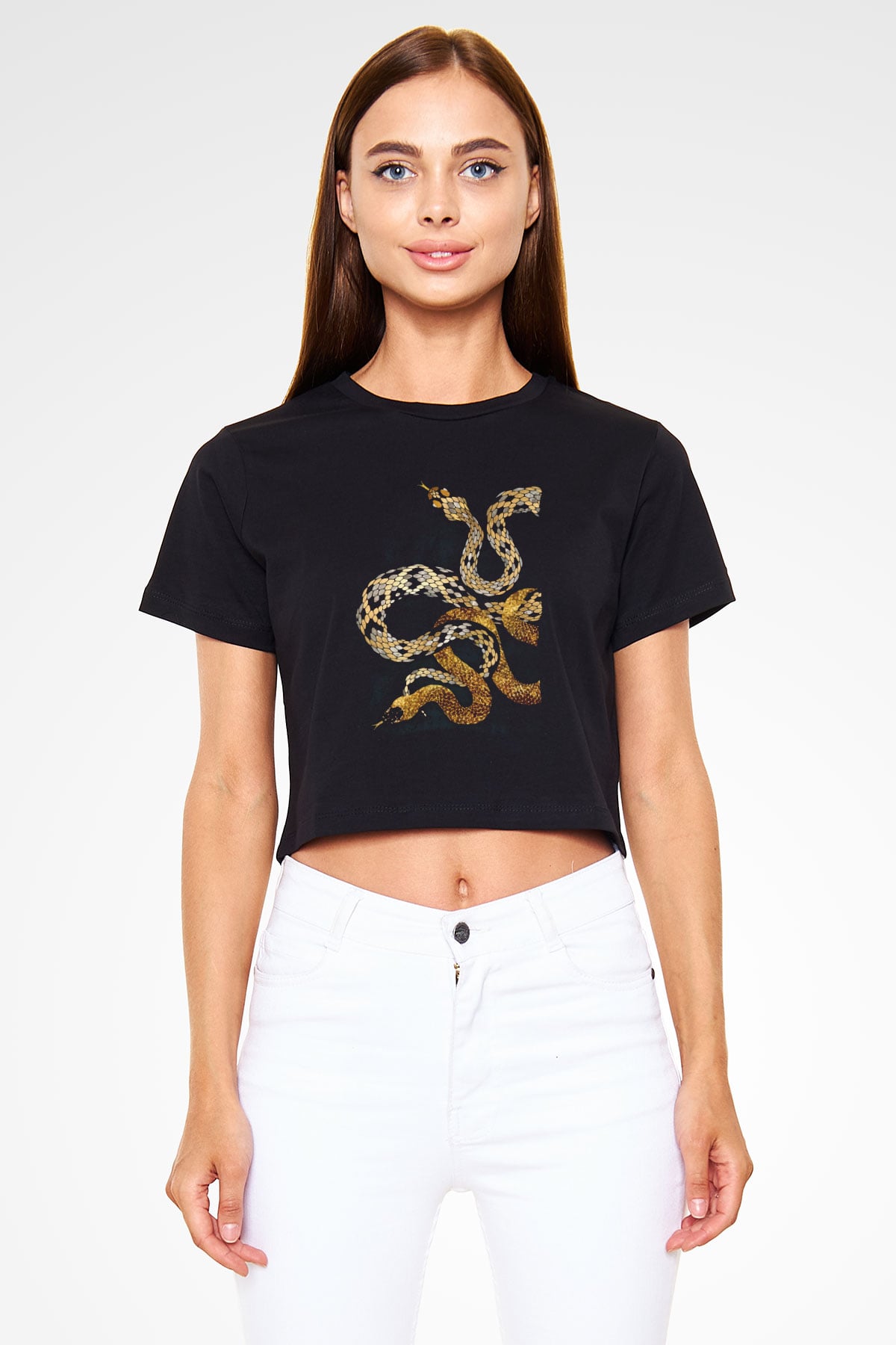 Yılan Siyah  Crop Top Tişört