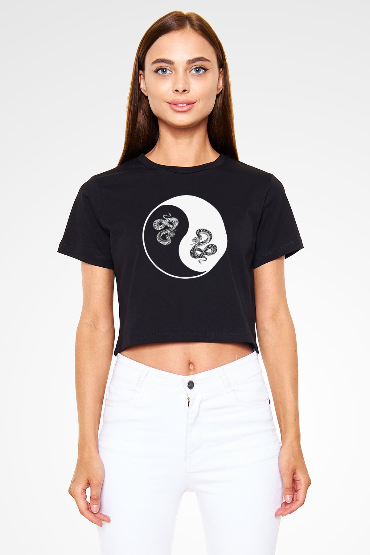 Yılan Siyah  Crop Top Tişört