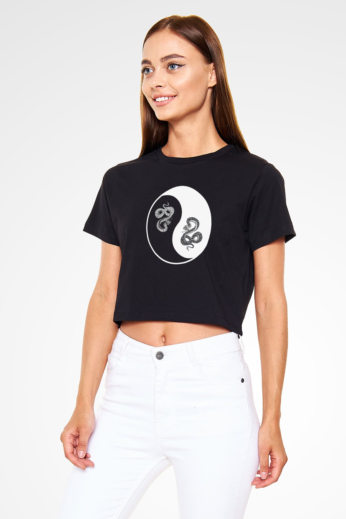 Yılan Siyah  Crop Top Tişört