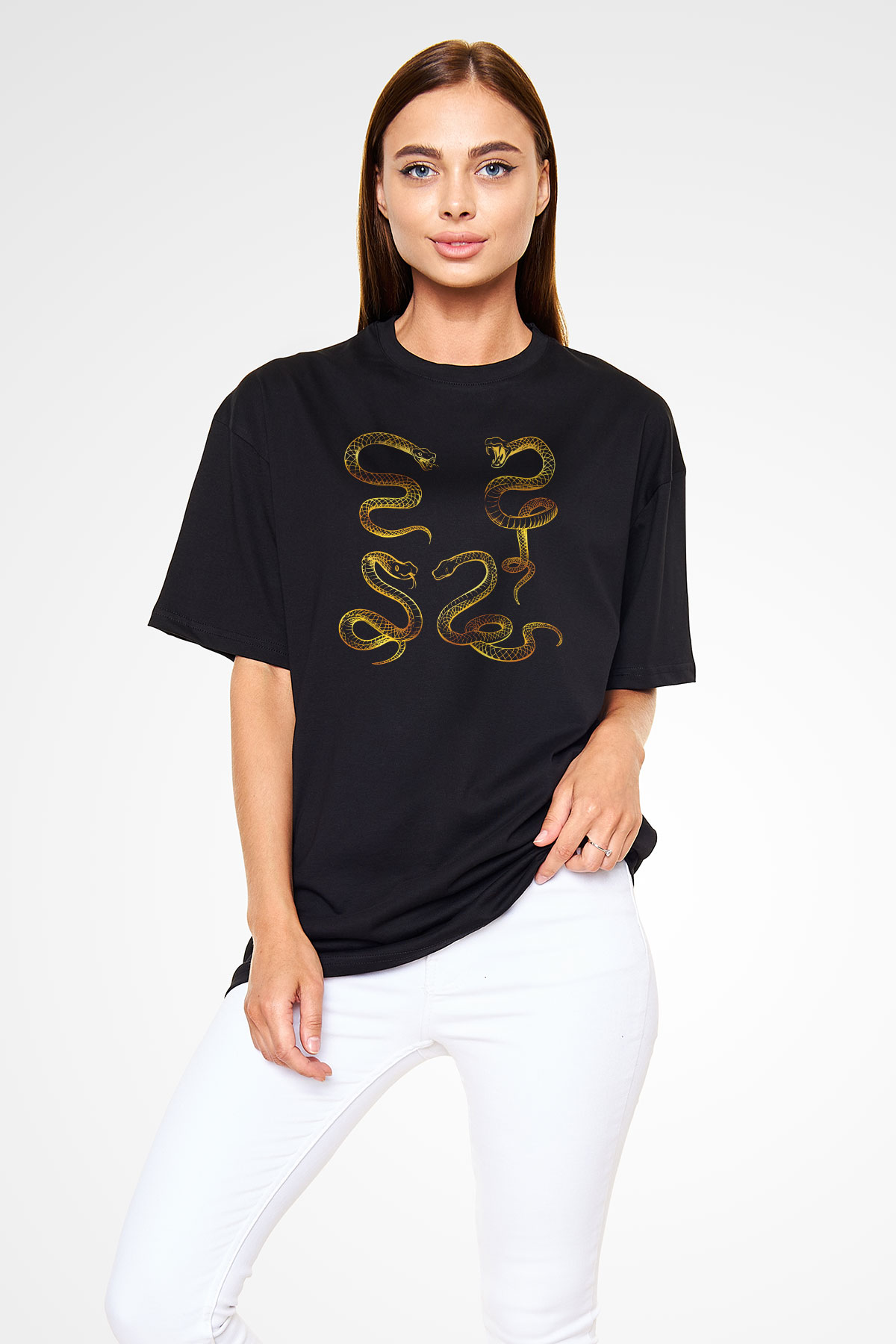 Yılan Siyah Unisex Oversize Tişört T-Shirt