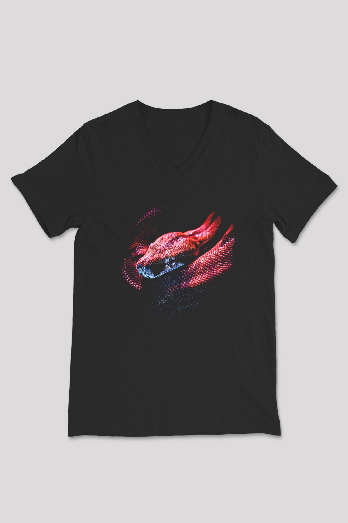 Yılan Siyah Unisex V Yaka Tişört
