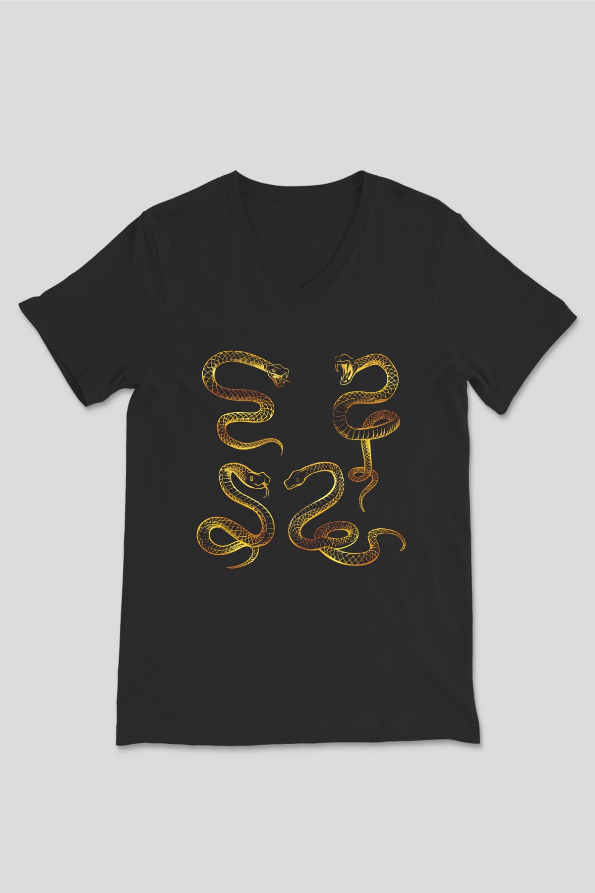 Yılan Siyah Unisex V Yaka Tişört T-Shirt