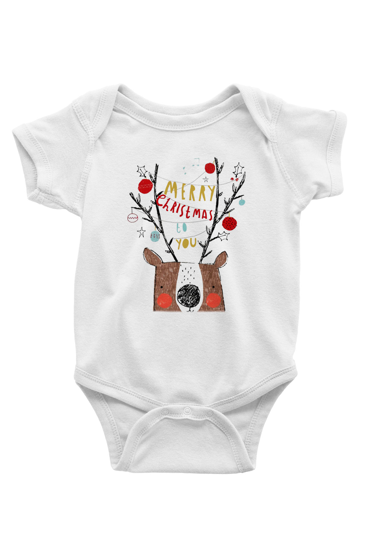 Yılbaşı Baskılı Beyaz Unisex Bebek Body - Zıbın